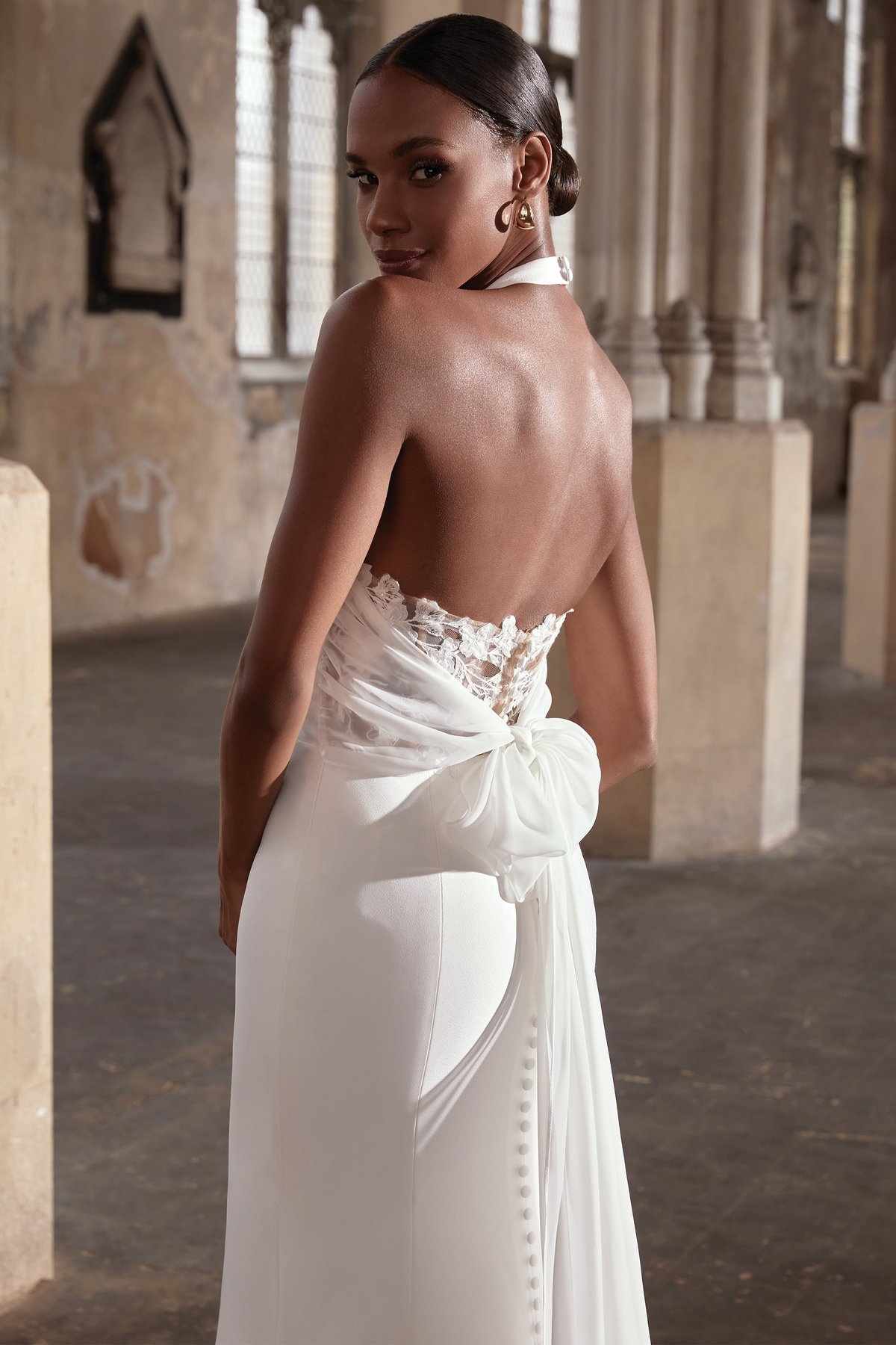 Rebel: Crepe Fit and Flare Wedding Dress with Chiffon Self-Tie