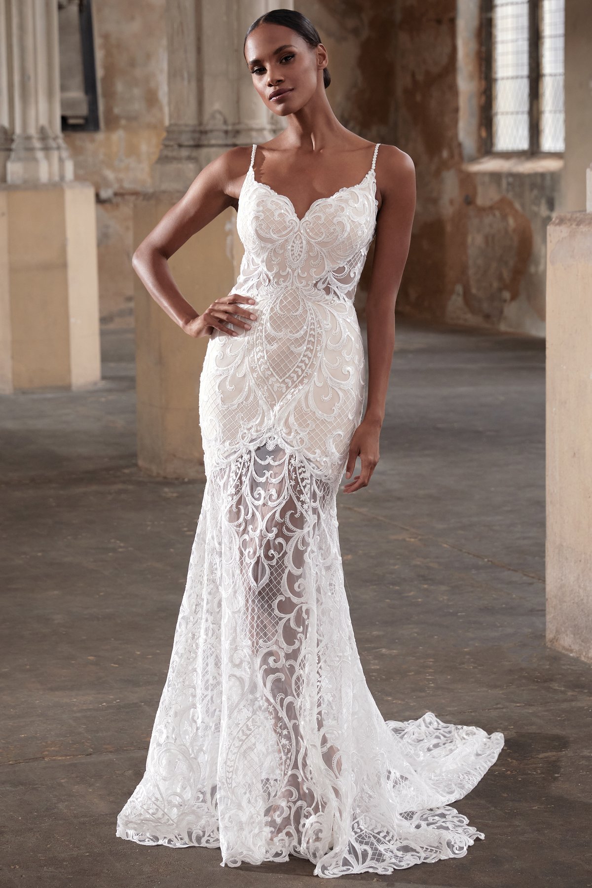 Raven: Lace Fit and Flare Wedding Dress with Side Cutouts and V
