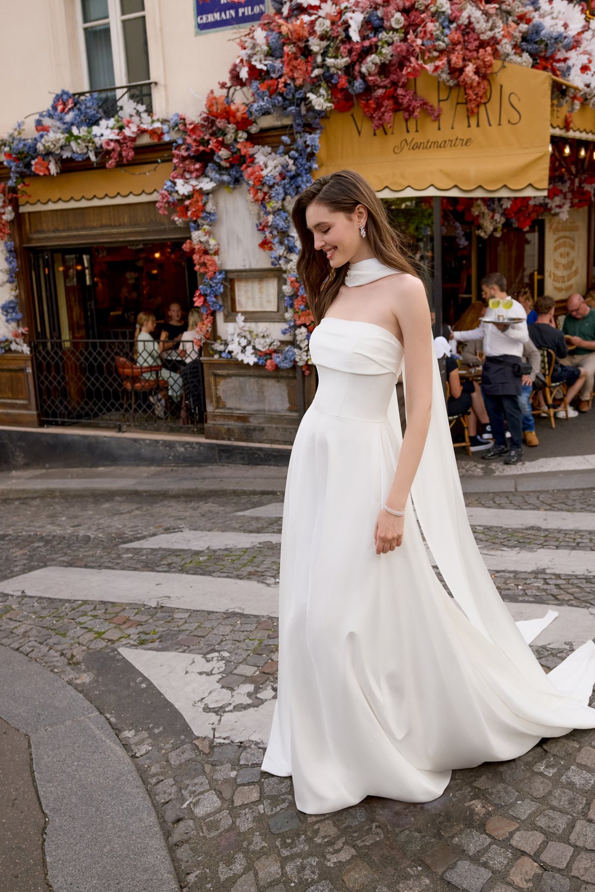 Colette: Clean Charmeuse A-Line Gown with Draped Detailing and Box