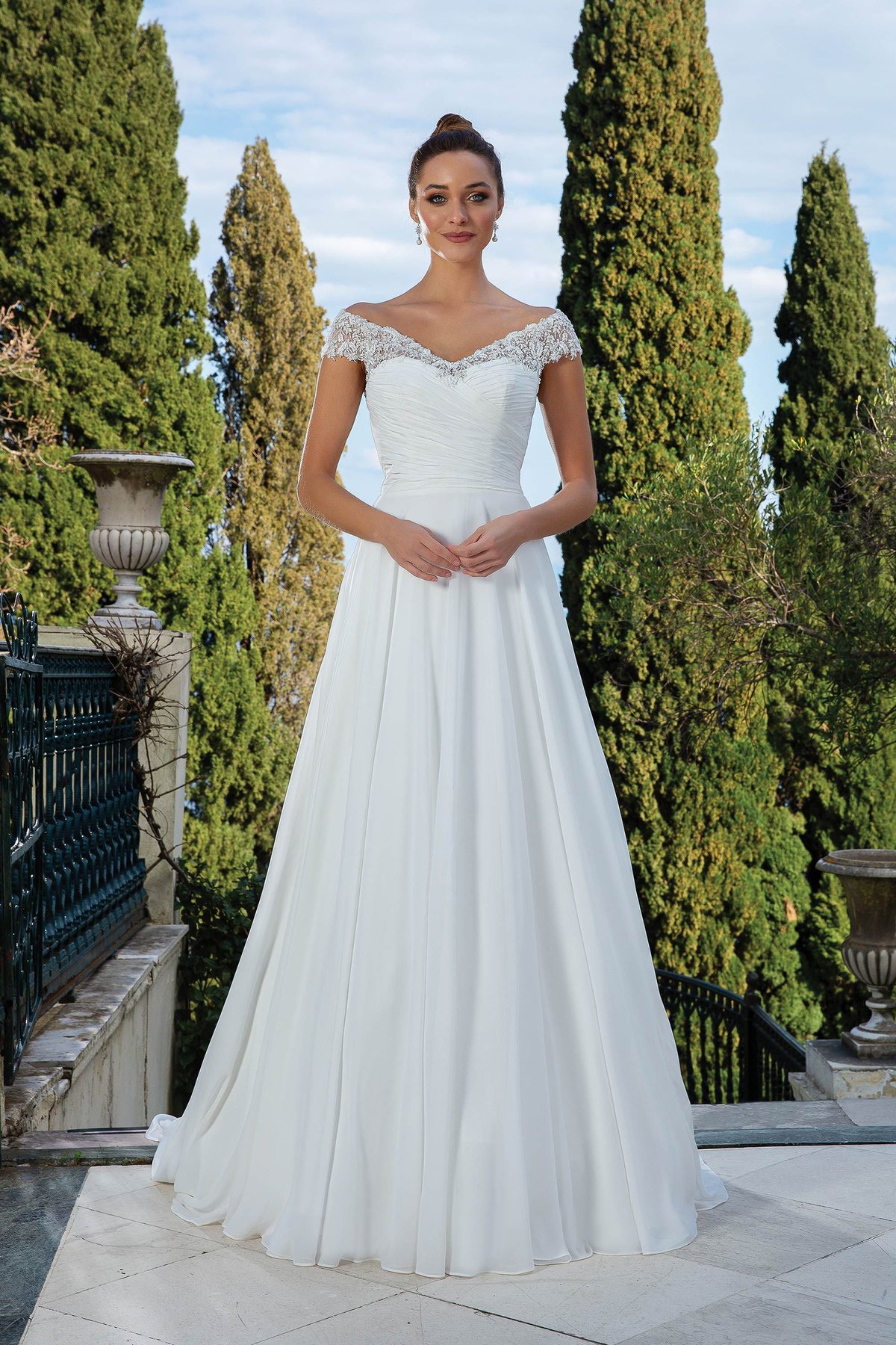 88113: V-Neck A-Line Gown with Beaded Neckline | Justin Alexander
