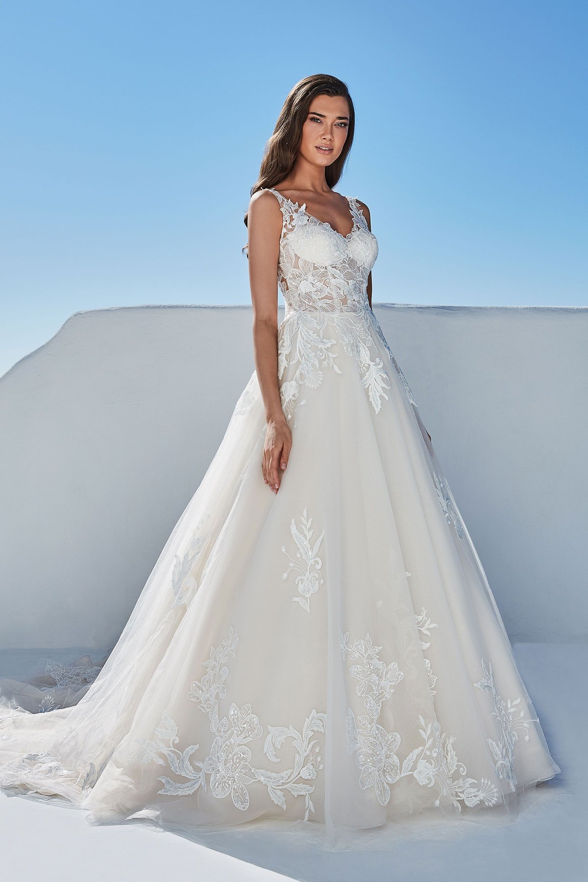 Breena: Illusion Bodice A-Line Dress with V-Back | Justin Alexander