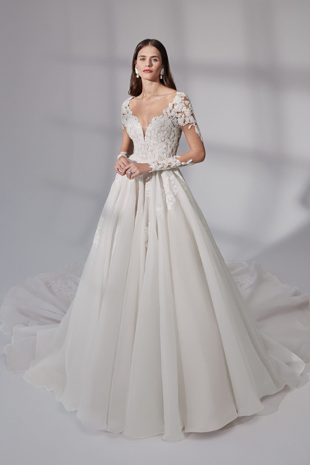 MILFORD: Organza Ball Gown with Beaded Floral Appliqués | Justin