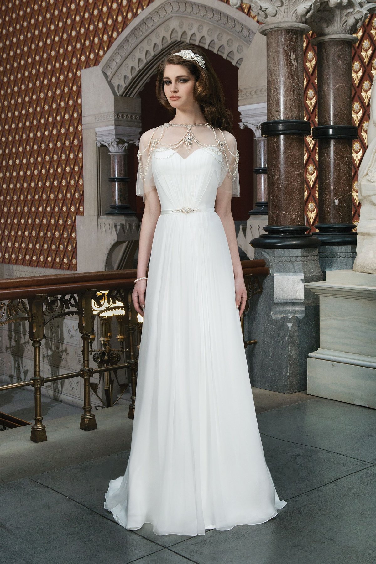 8717: Silk chiffon straight dress featuring a sweetheart neckline