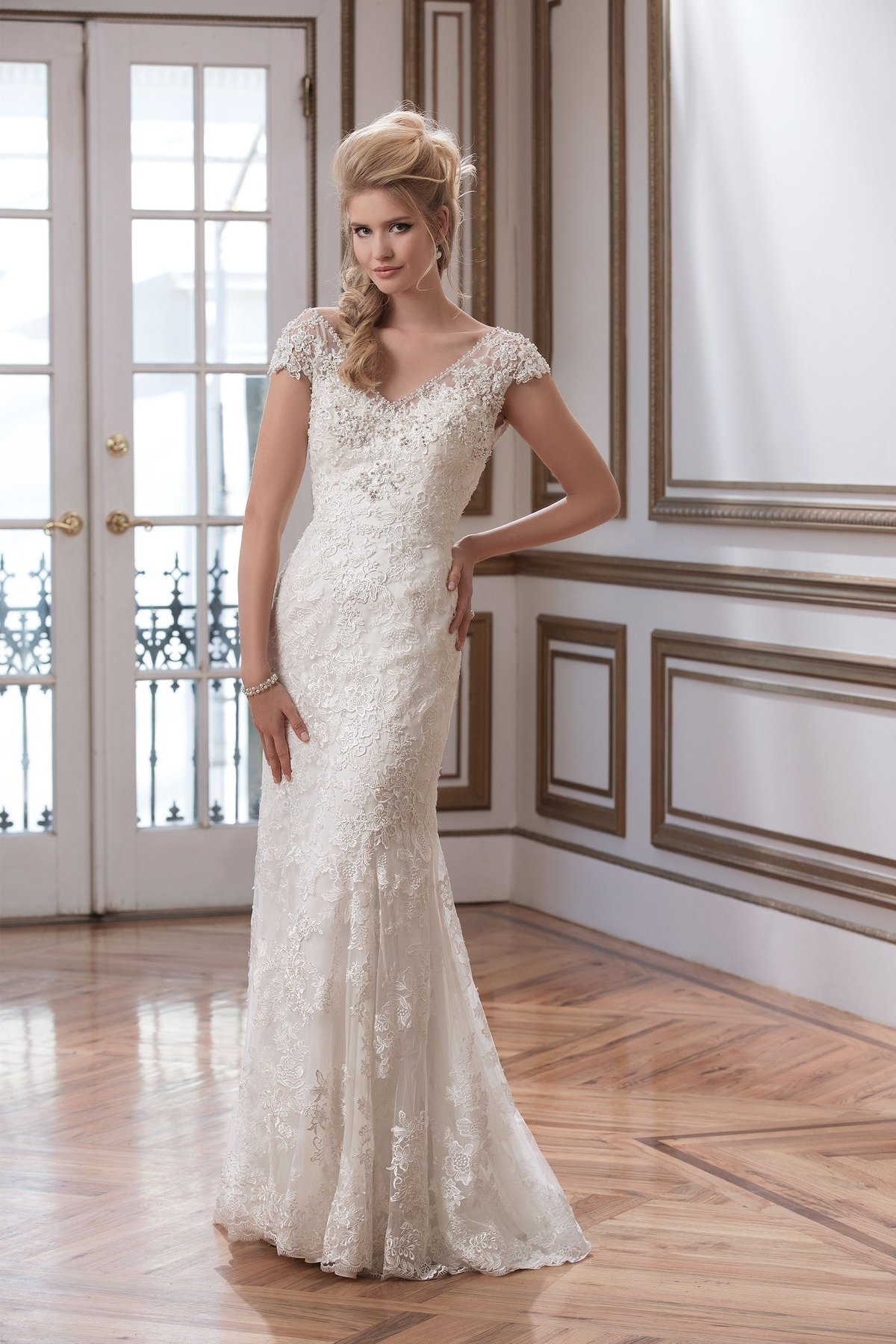 8787: Beaded Venice Lace and Tulle Fit and Flare Gown | Justin