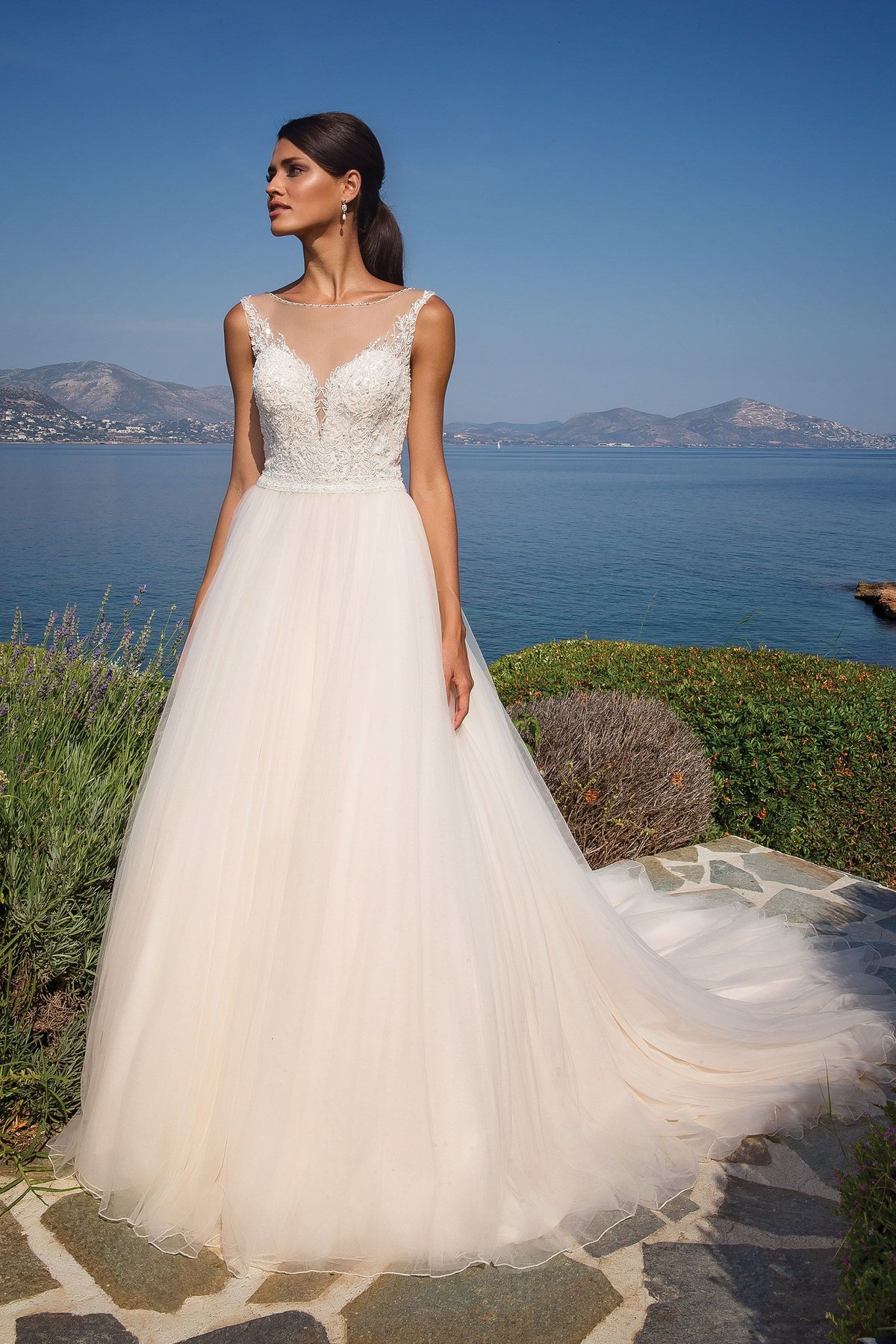 8886: Beaded Bodice with Illusion V-Neckline and Tulle Skirt