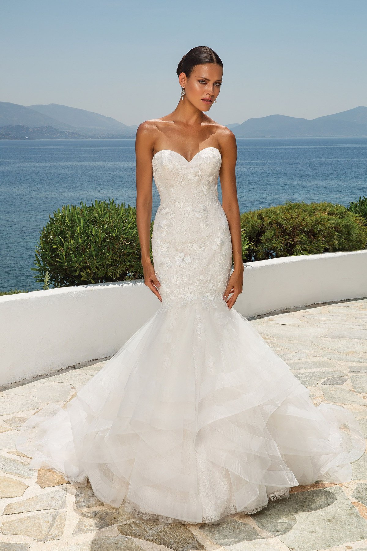 8915: Floral Embroidered Lace Fit and Flare with Ruffle Skirt