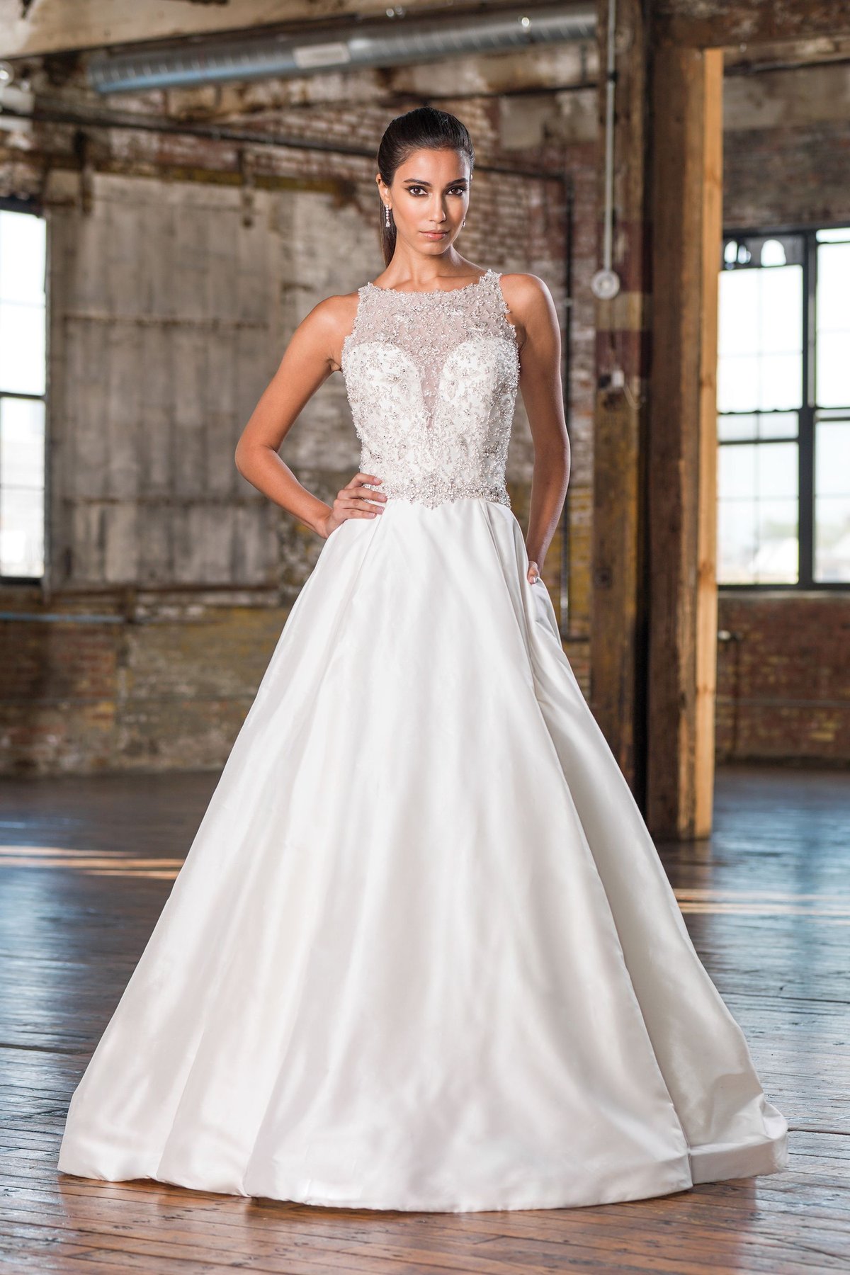 9827: Plunging Front and Back Silk Dupion Ball Gown | Justin