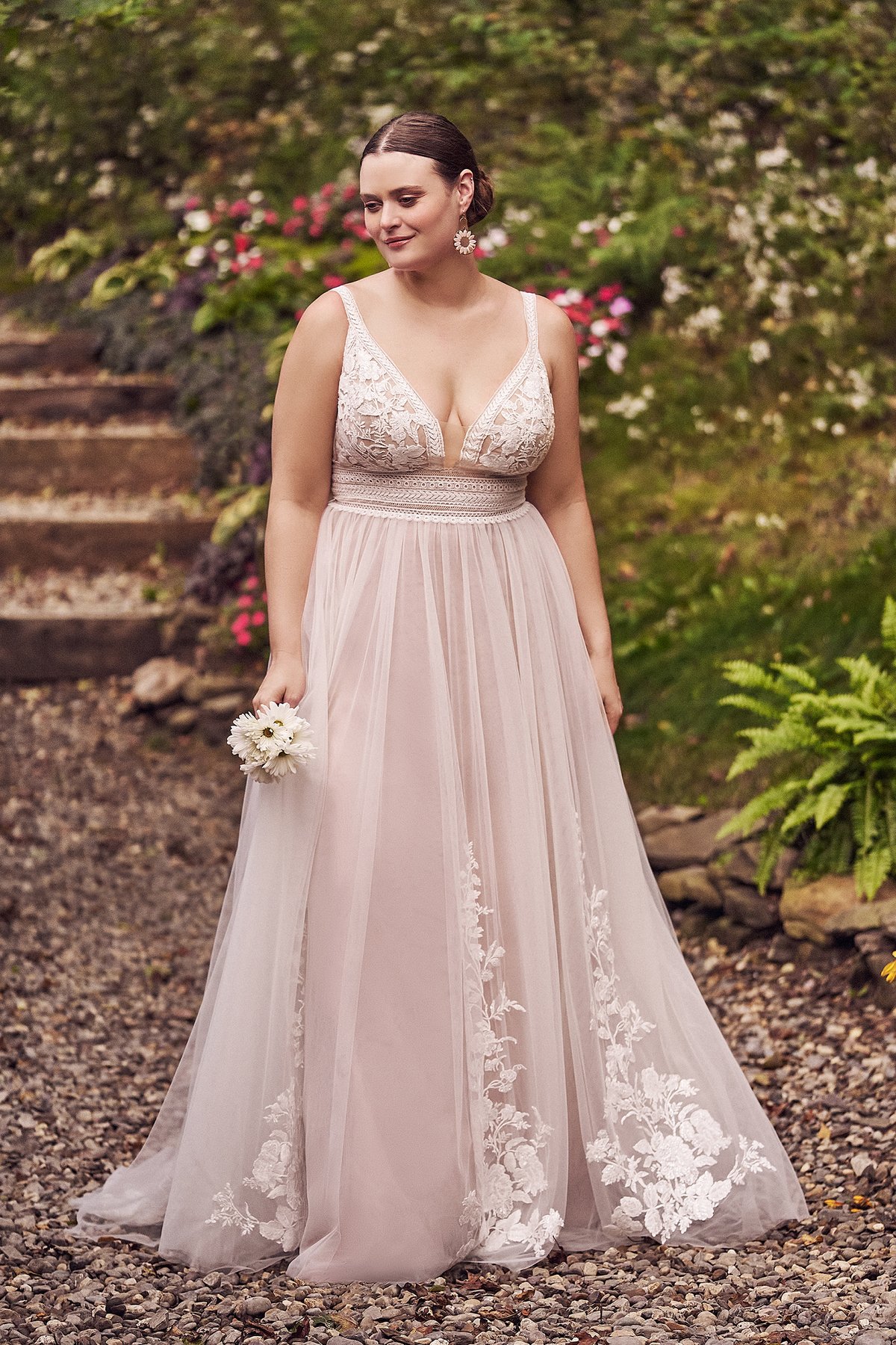 66289PS: Plus Size Tulle A-Line Dress with Sequined Lace | Lillian