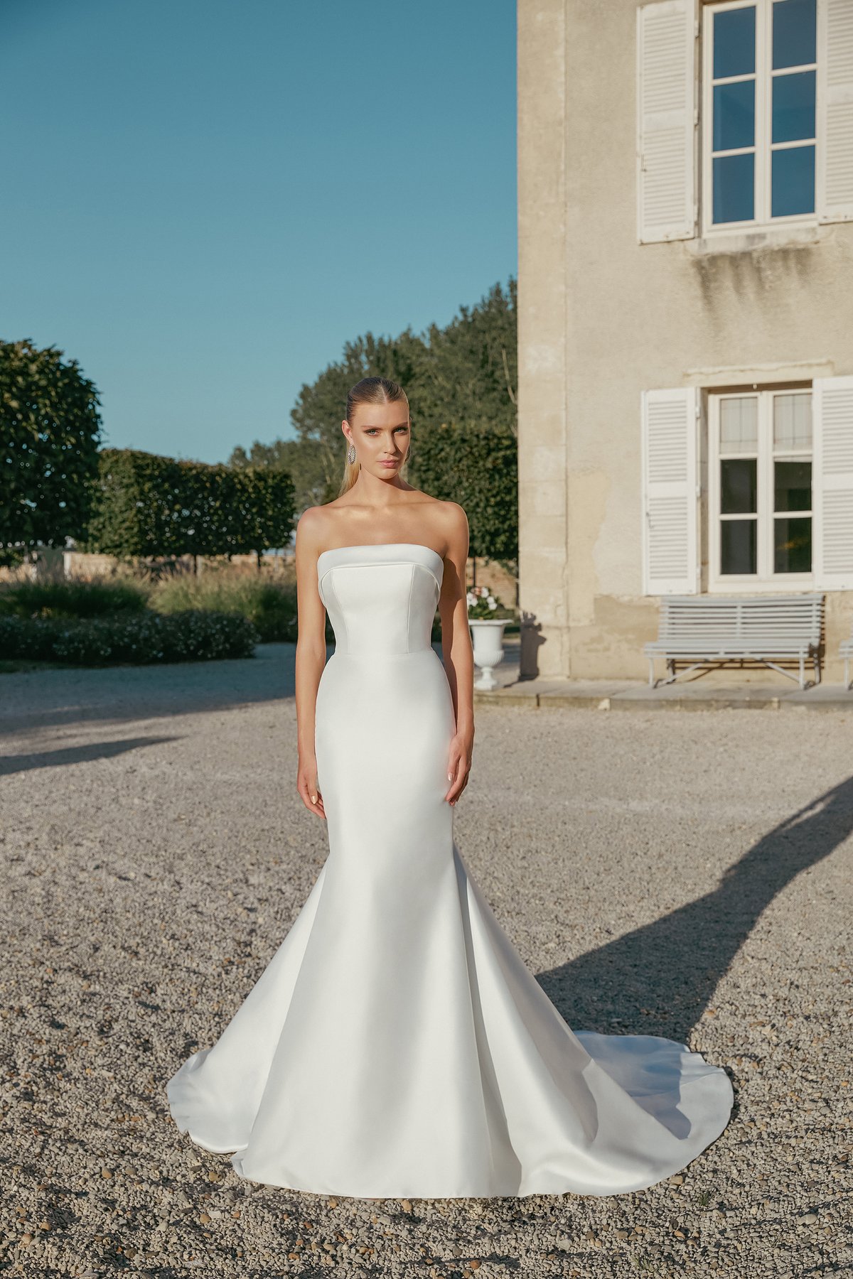 44456: Strapless Stretch Mikado Fit and Flare with Cuffed Straight