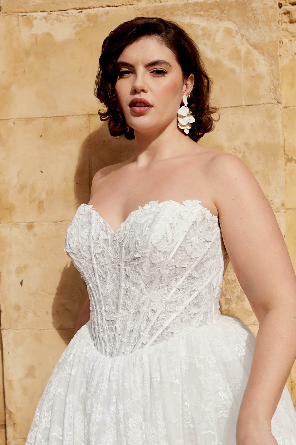 44575PS: Strapless Plus Size Ball Gown with Lace Appliqués