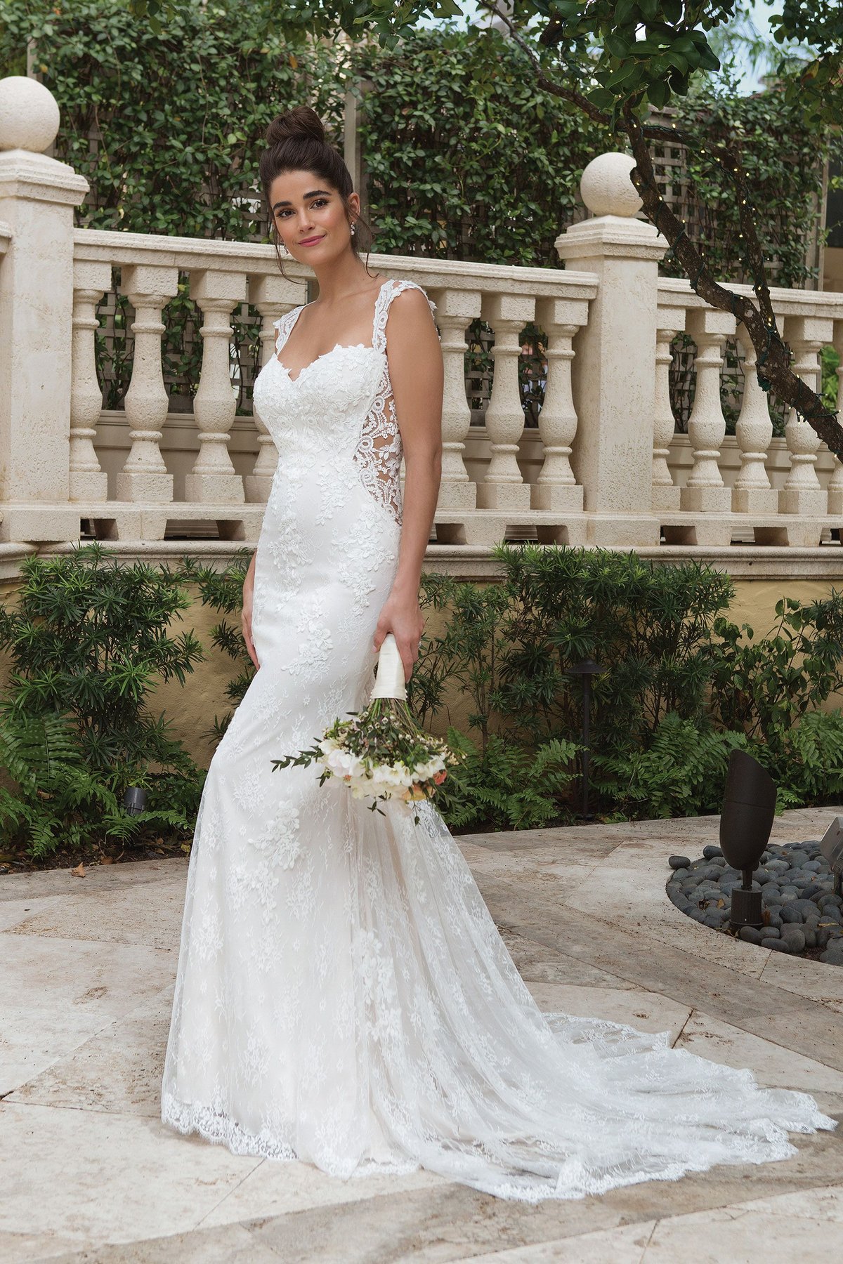 44097: Allover Lace Fit and Flare with Cutout Side Detail