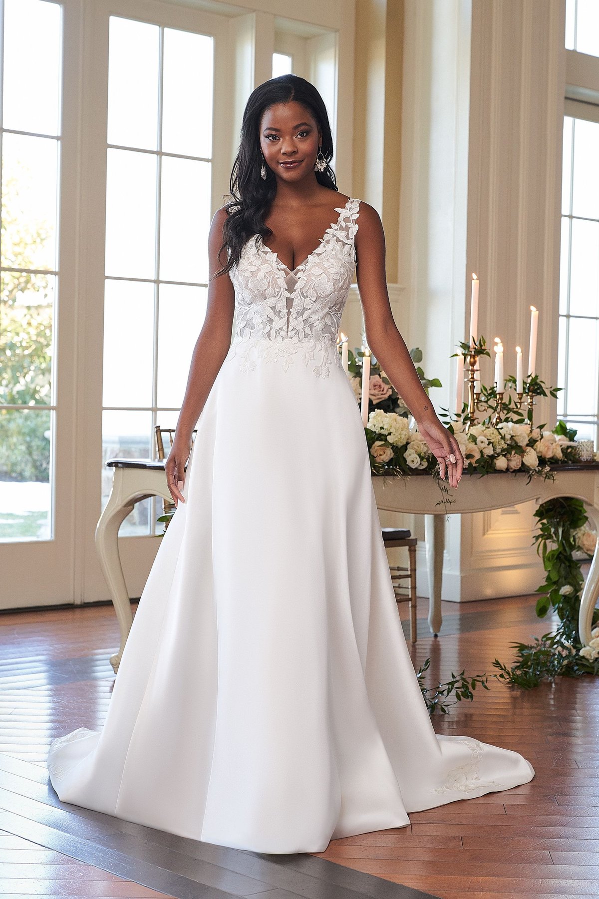 44290: Mikado Ball Gown with Plunging V-Neck and Pockets