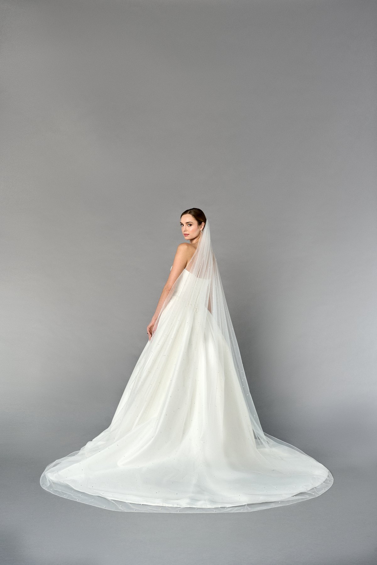 TG1109L110: Cathedral Length Tulle Veil with Pearls, Rhinestones