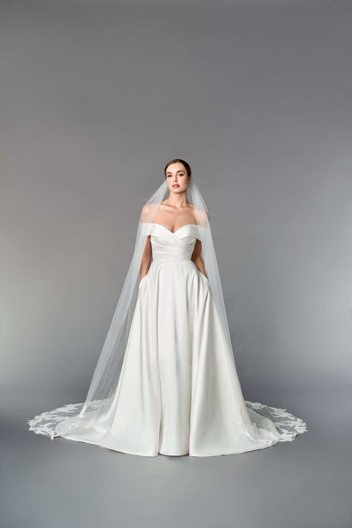 TG1111L110: Cathedral Length Tulle Veil with Black Velvet Lace