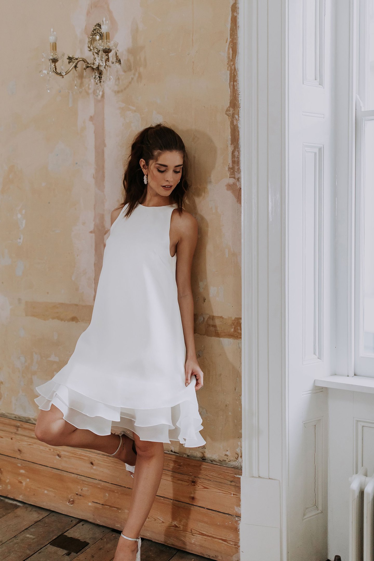 Adore by Justin Alexander Style 11195 Leora Organza Trapeze Dress with Jewel Neckline
