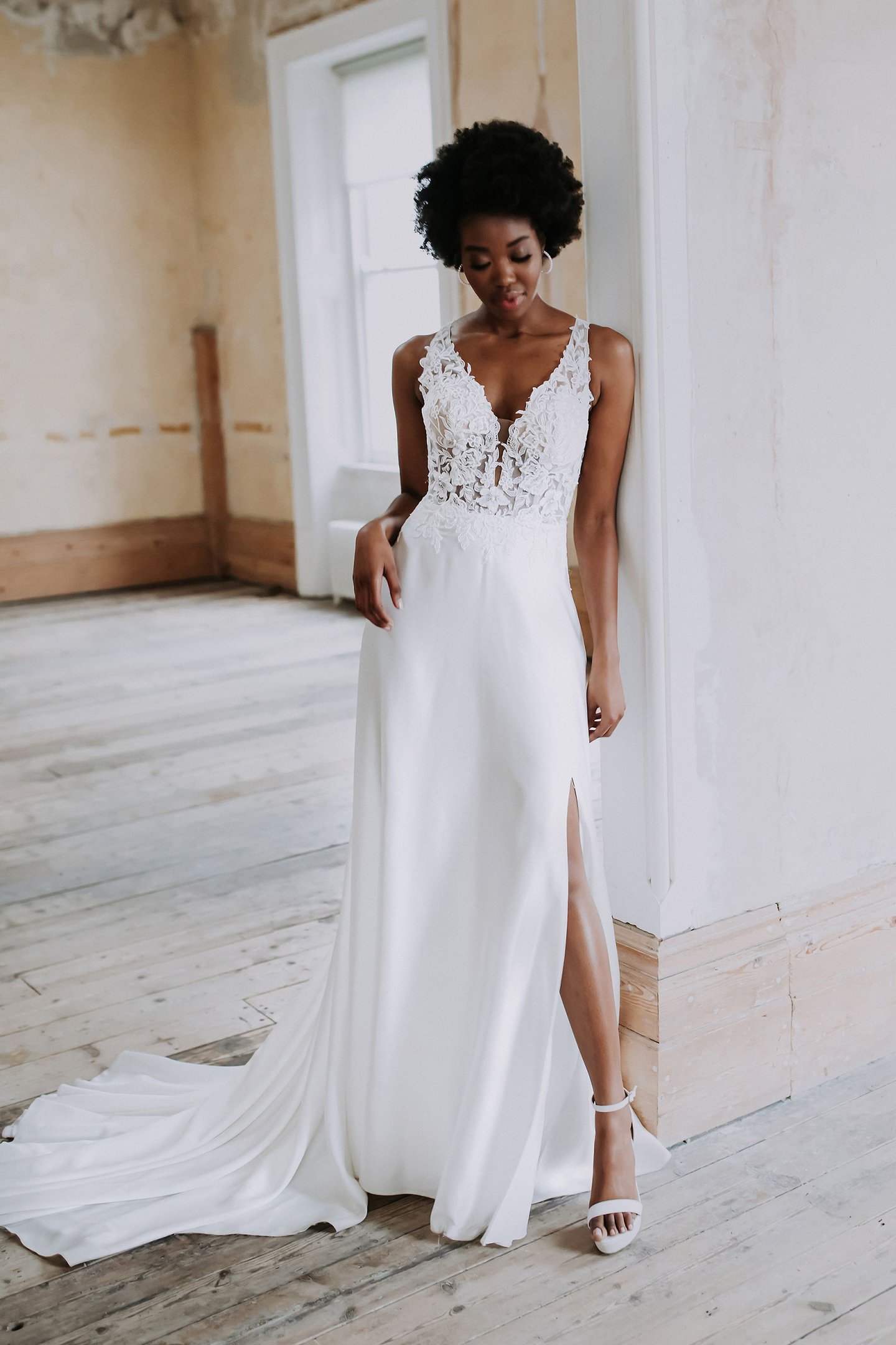 Adore by Justin Alexander Style 11199 Burleigh Plunging V-Neck Charmeuse A-Line Gown with Slit