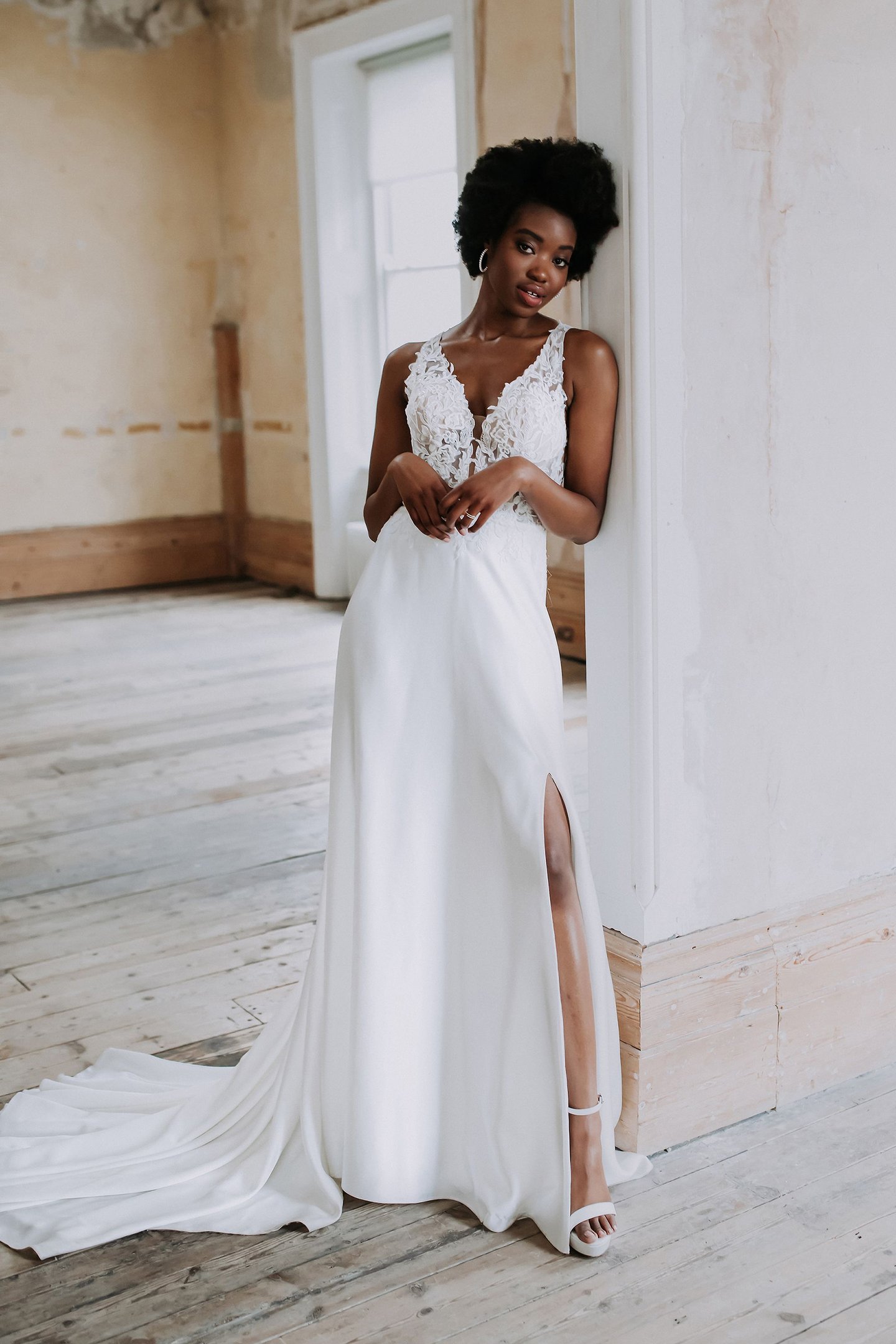 Adore by Justin Alexander Style 11199 Burleigh Plunging V-Neck Charmeuse A-Line Gown with Slit