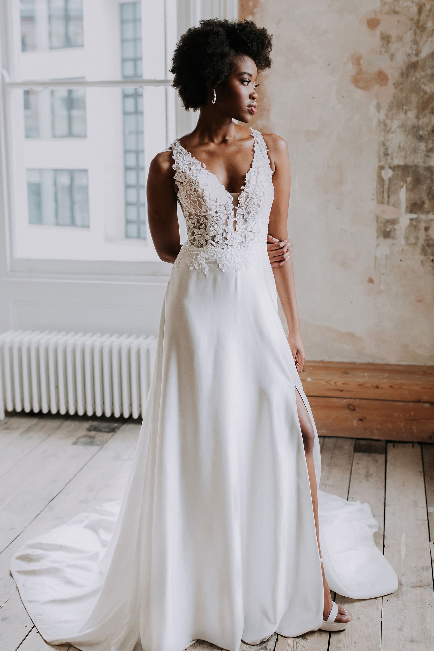 Adore by Justin Alexander Style 11199 Burleigh Plunging V-Neck Charmeuse A-Line Gown with Slit