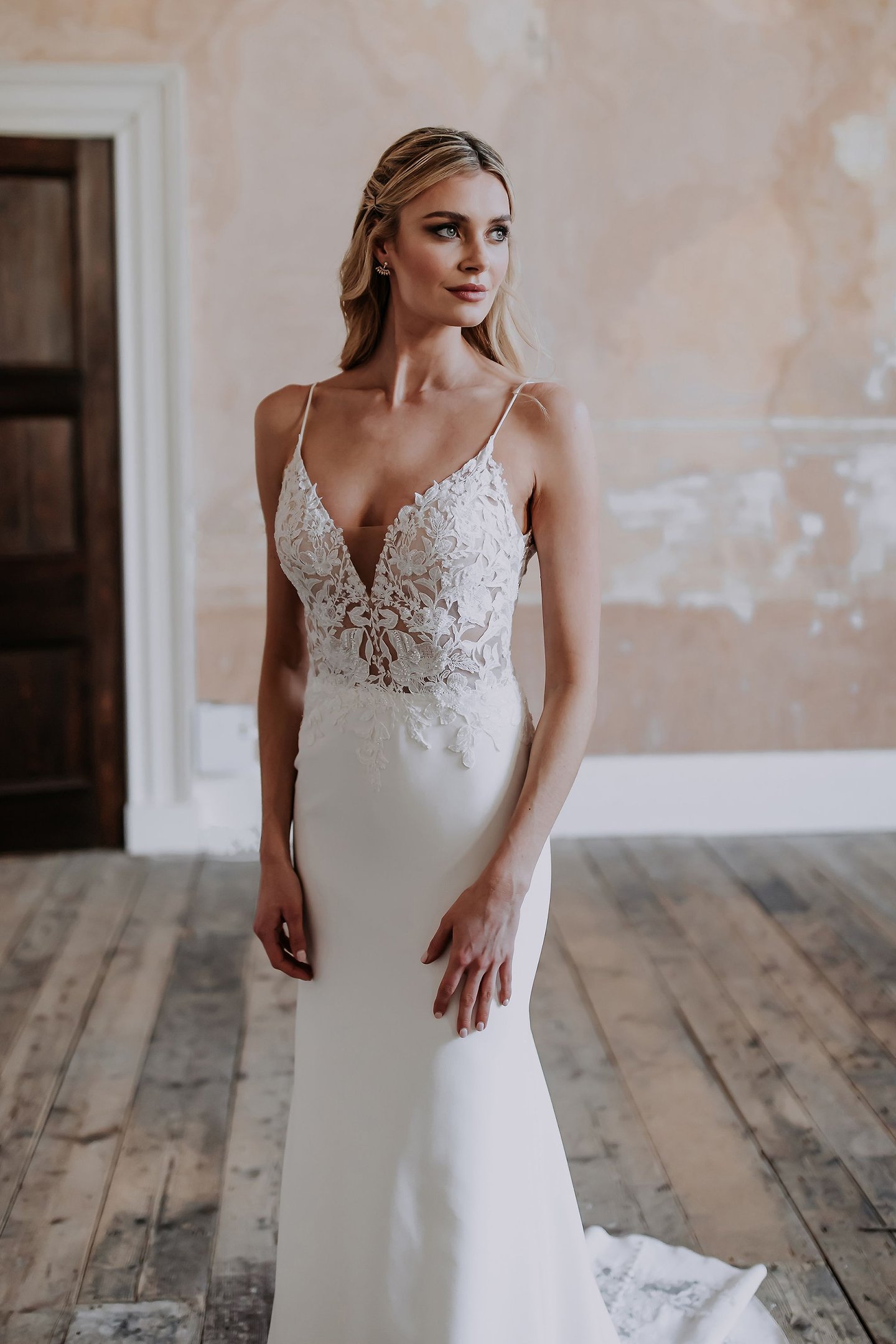 Adore by Justin Alexander Style 11216 Raja Bikini Neck Fit and Flare  Dress with Cutout Train