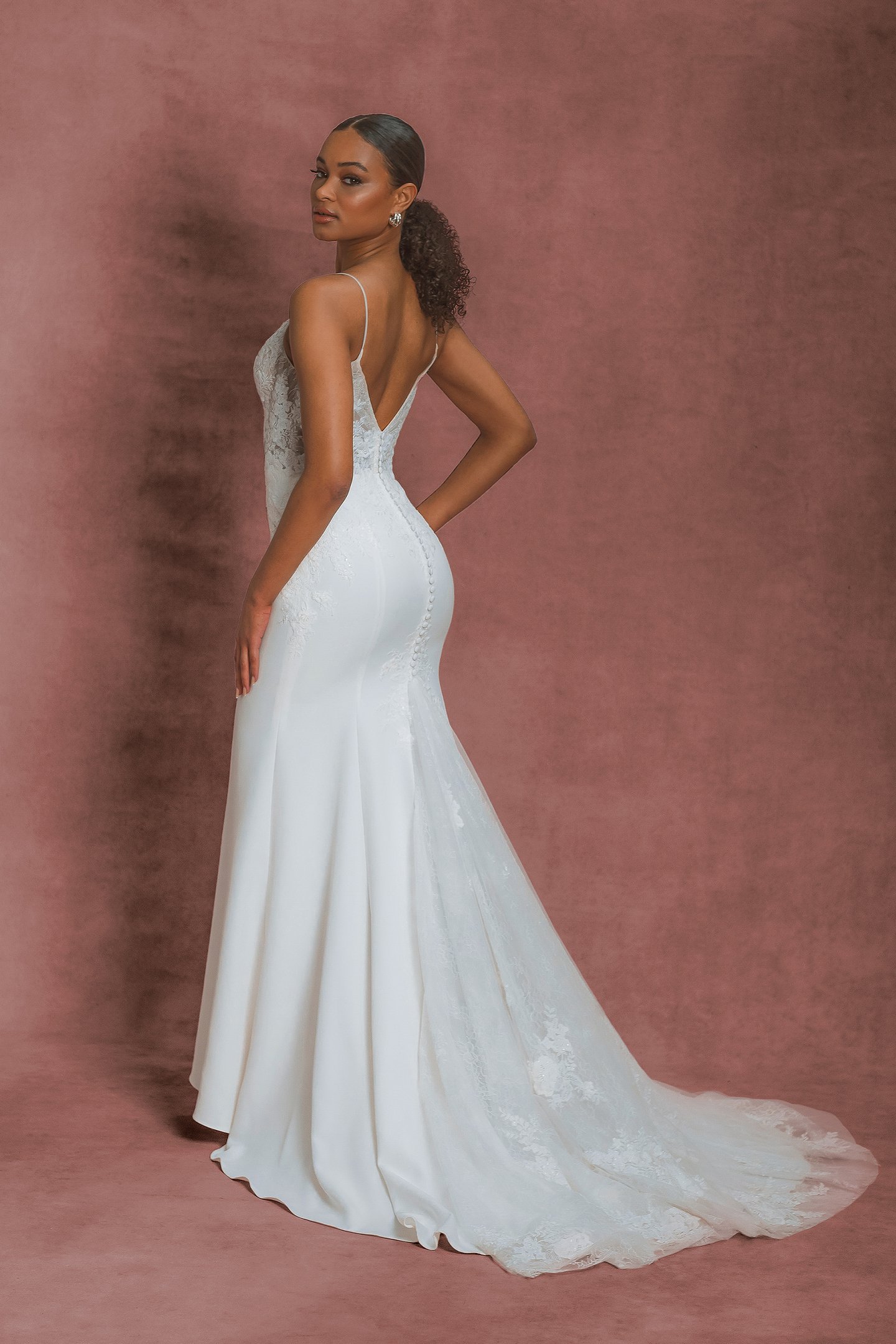 Adore by Justin Alexander Style 11264 Lucille Stretch Crepe Fit and Flare Dress with Chantilly Lace Bodice
