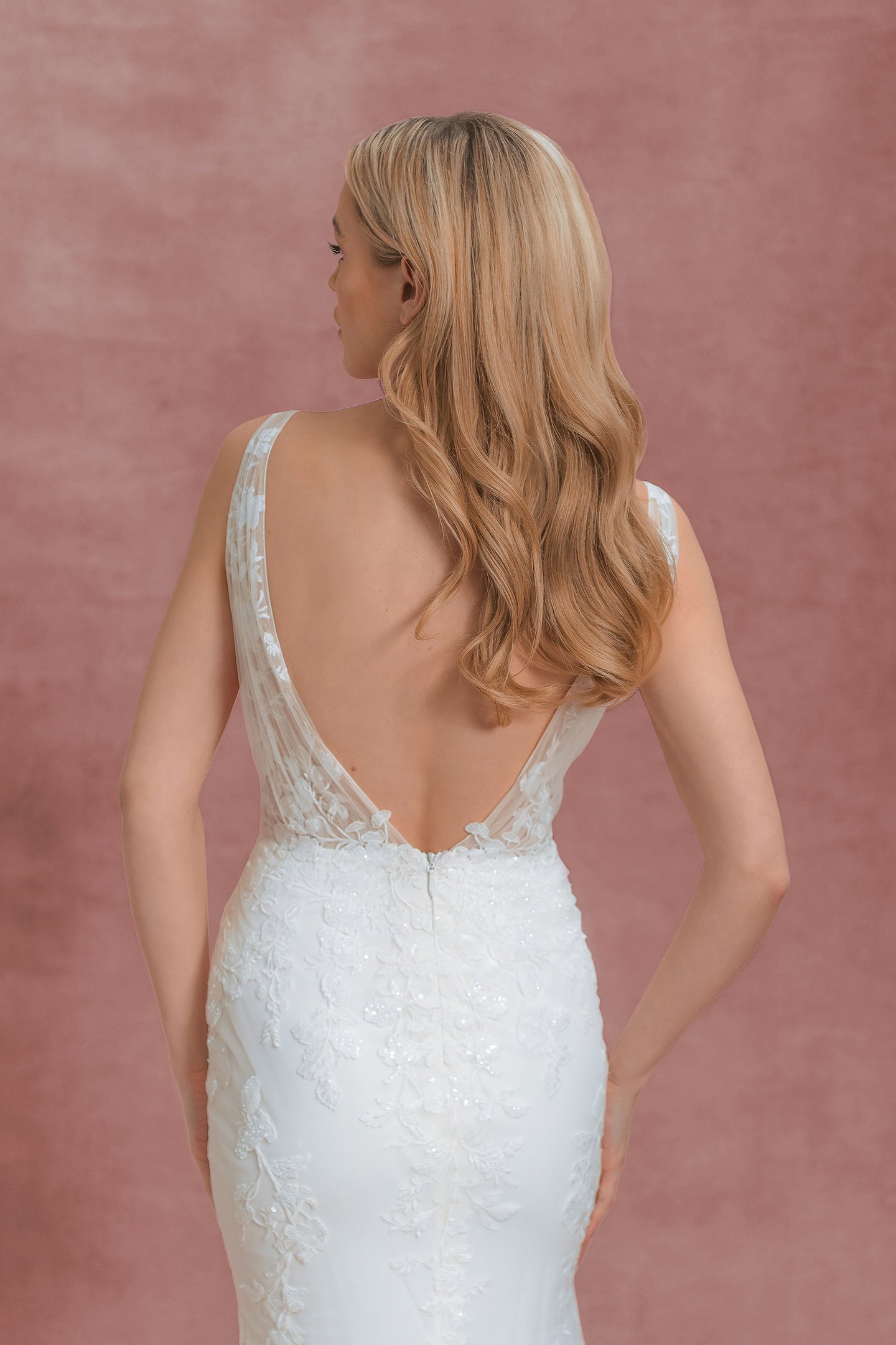 Adore by Justin Alexander Style 11267 Kiara Sequined Lace Fit and Flare Dress with Pleated V-Neck