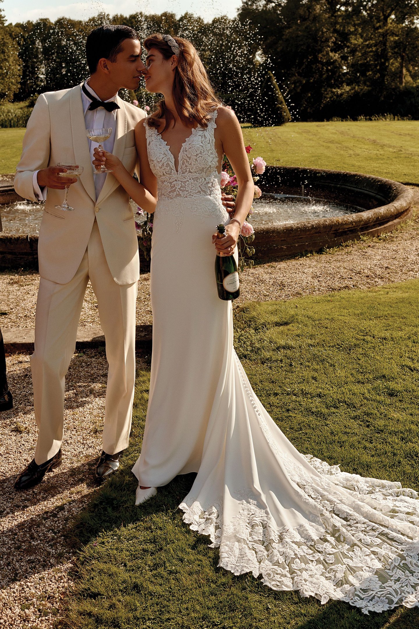 Justin Alexander Style 88209 Cecile Plunging V-Neck Fit and Flare Wedding Dress with Illusion Train