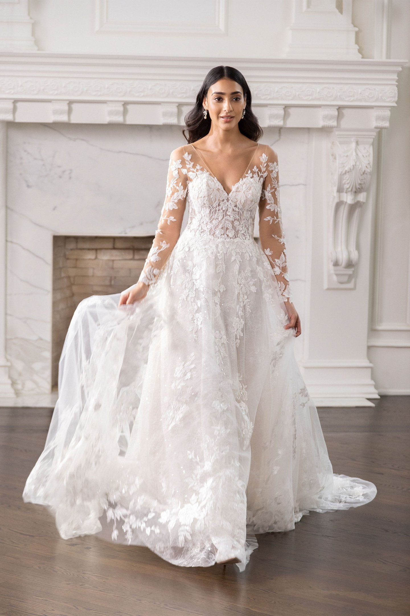 Justin Alexander Style 88273 Emmett Long Sleeve Lace A-Line Wedding Dress with Illusion Back
