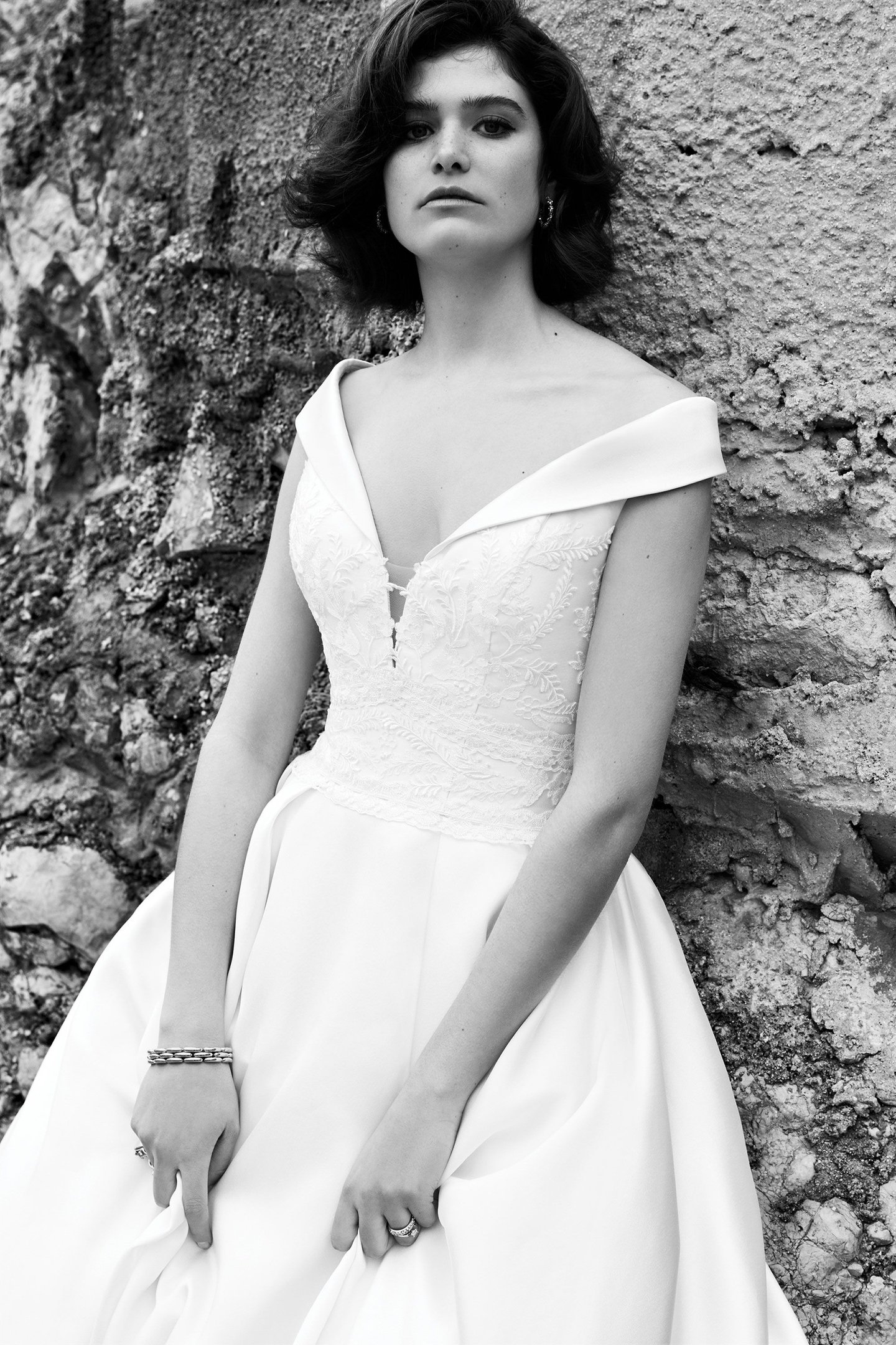 Justin Alexander Style 88185 Belle Lace Bodice Ball Gown with Cuffed Portrait Neckline