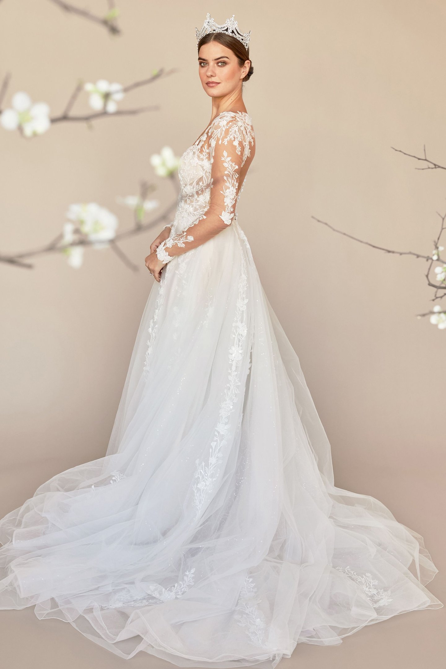 Justin Alexander Style 88246 Delilah Sequin Tulle Ball Gown with Long Sleeves and Illusion Back