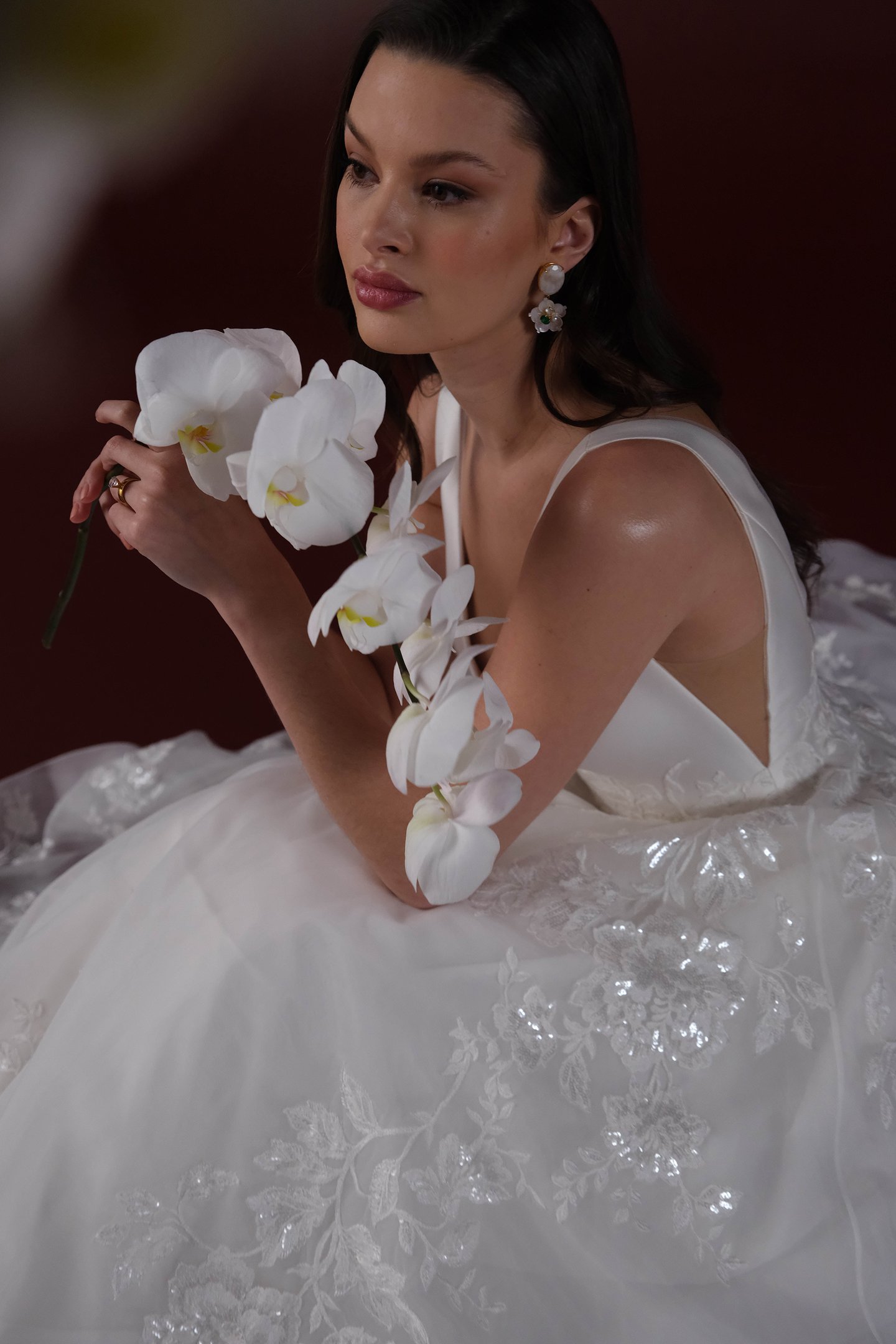 Justin Alexander Style 88350 Hattie V-Neck A-Line Wedding Dress with Mikado Bodice and Organza Skirt