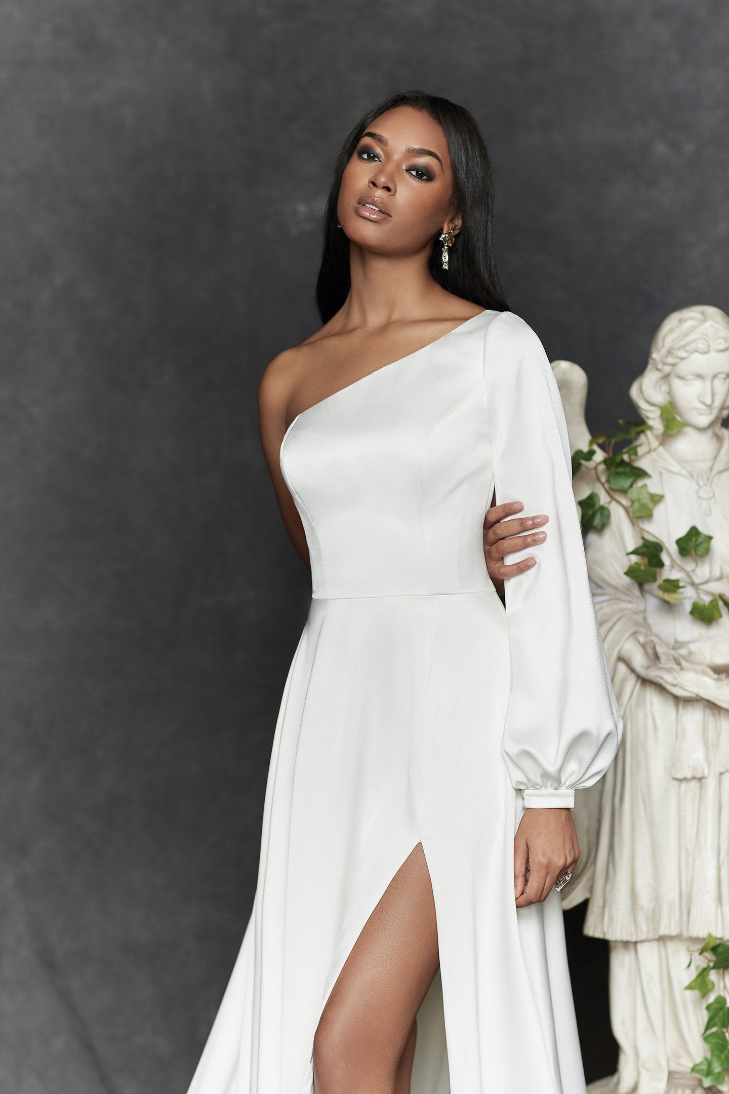 Justin Alexander Signature Style 99251 Caserta One Shoulder Charmeuse A-Line Wedding Gown