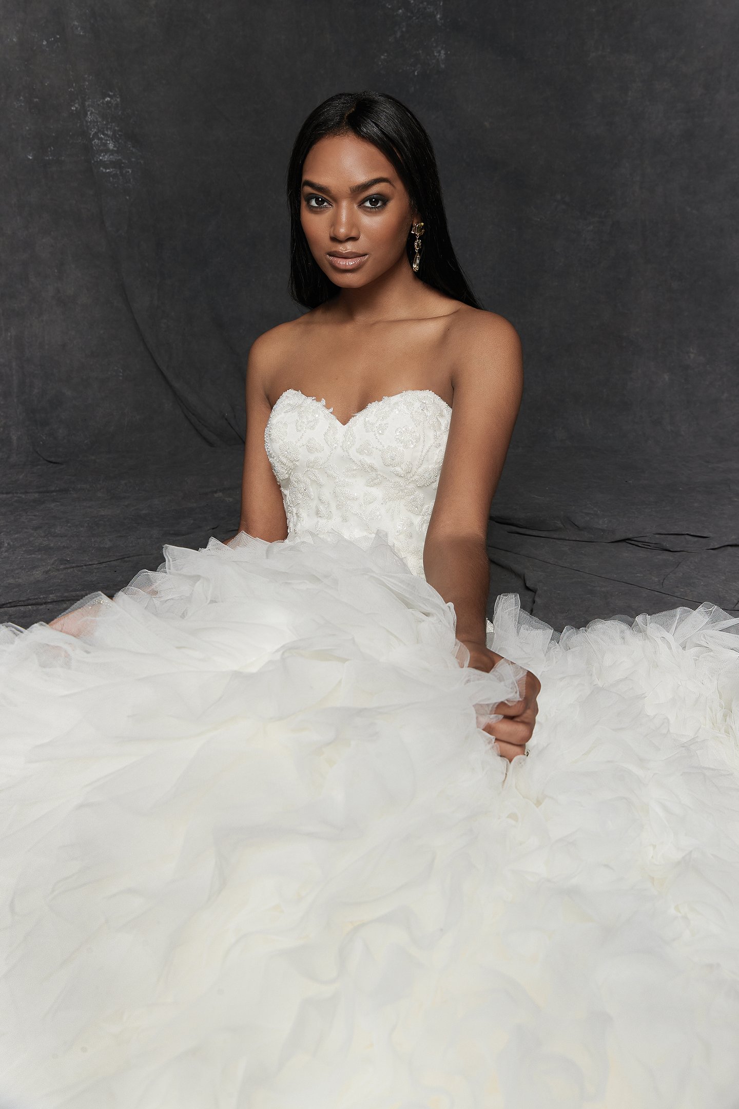 Justin Alexander Signature Style 99258 Carlotta Beaded Mermaid Gown with Sweetheart Neckline and Ruffle Skirt