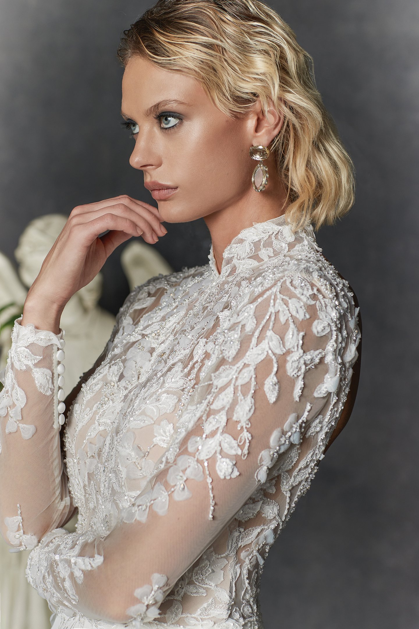 Justin Alexander Signature Style 99265 Mortella Long Sleeve Mikado A-Line Gown with Mandarin Collar