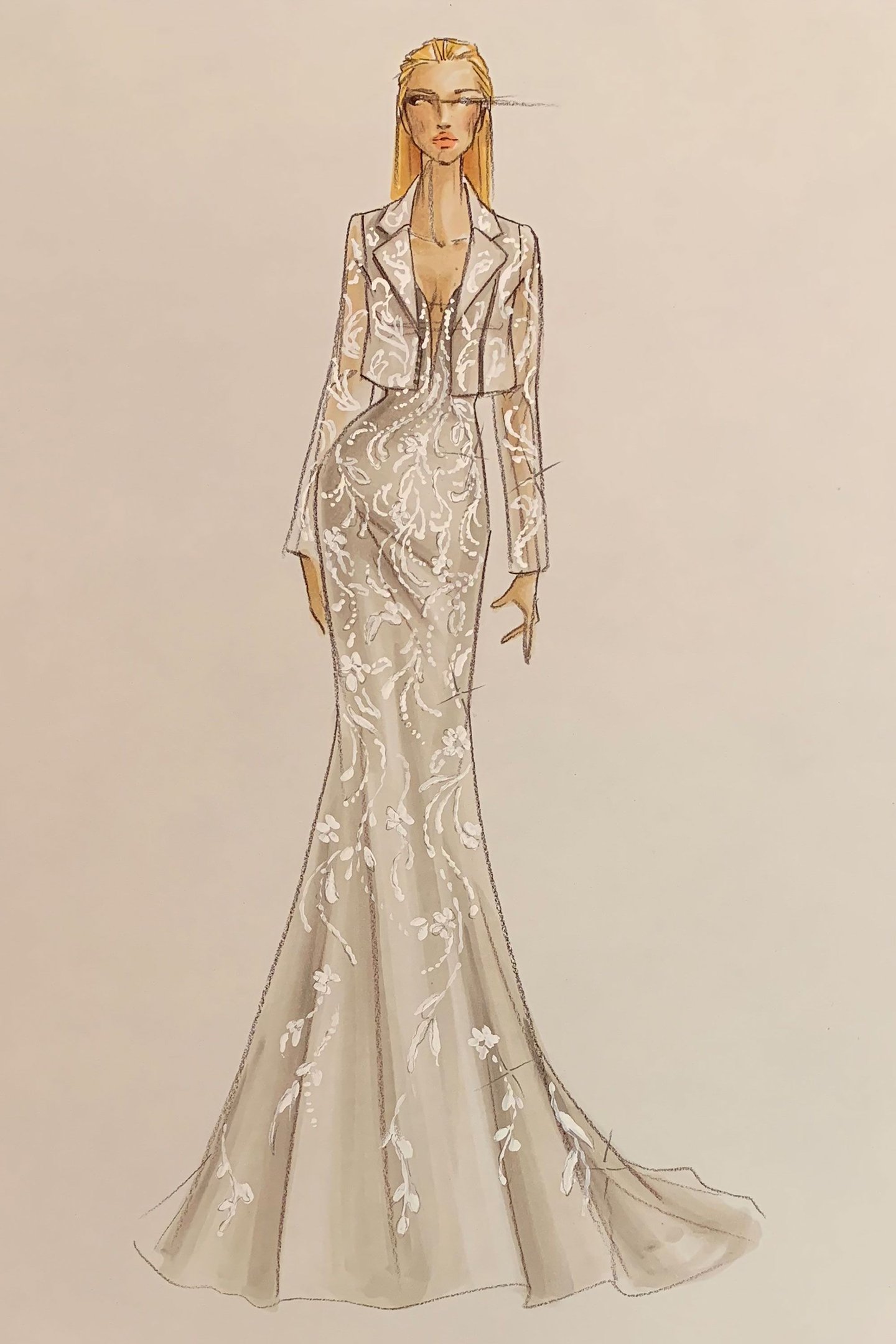 Justin Alexander Signature Style 99163 ELLA Beaded Fit and Flare with Plunging Neckline and Back Strap Detail