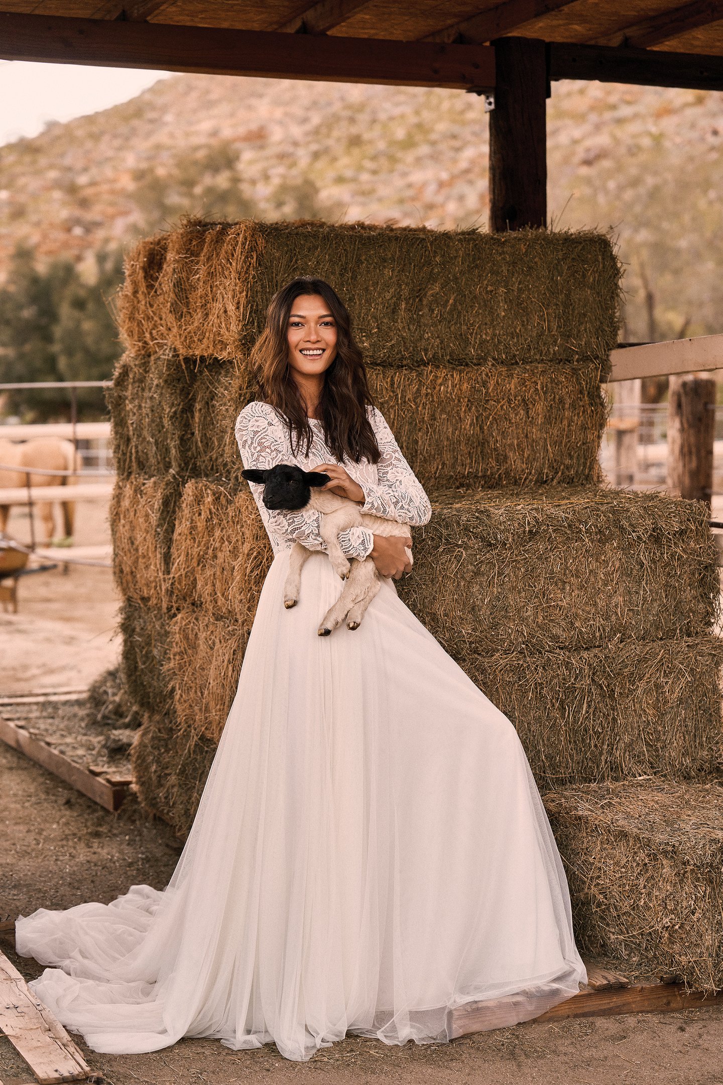 Lillian West Style 66311 Long Sleeve A-Line  Bridal Dress with Allover Lace