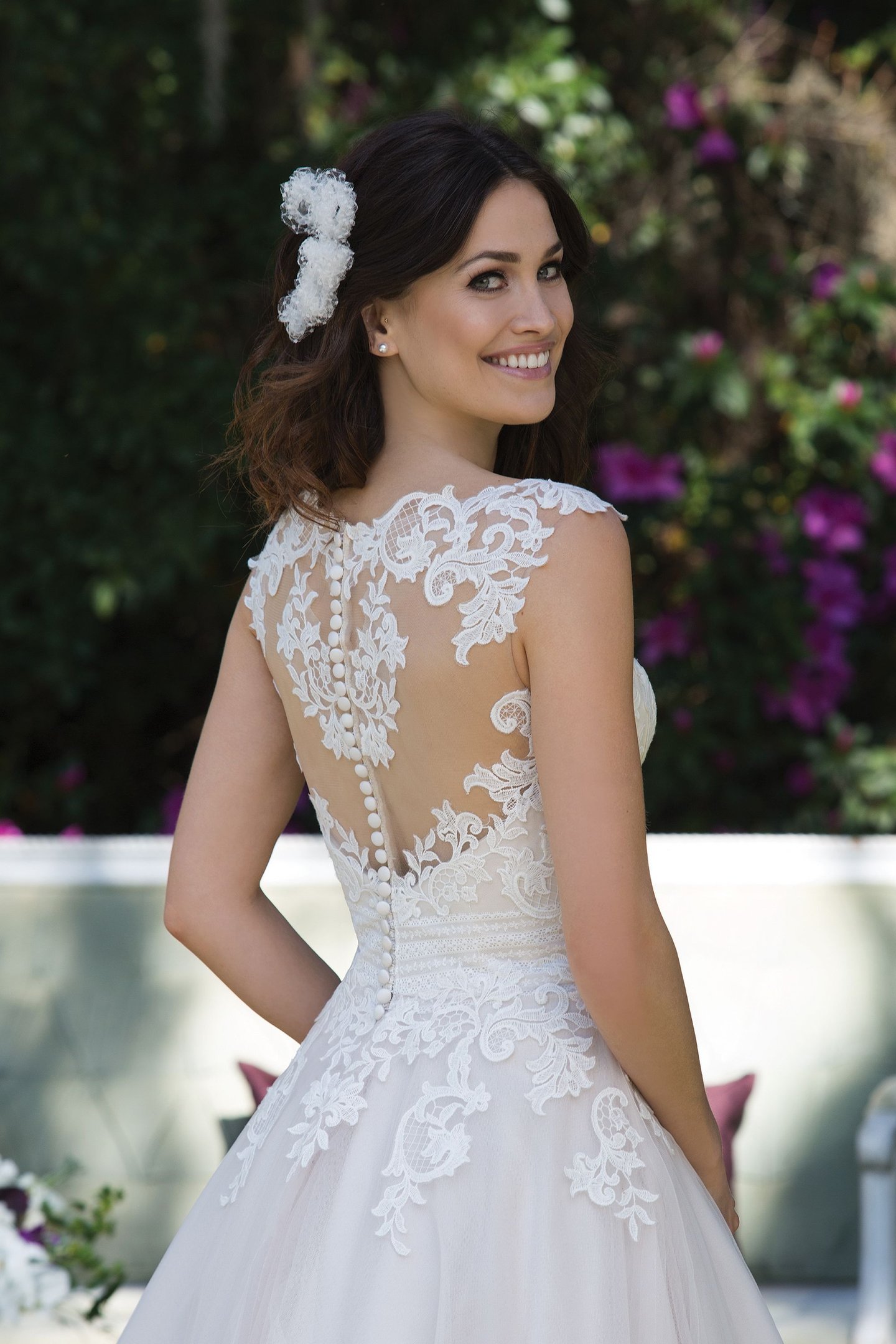 Sincerity Bridal Style 3935F Tulle and Satin Floor Length Ball Gown with Lace Appliqués