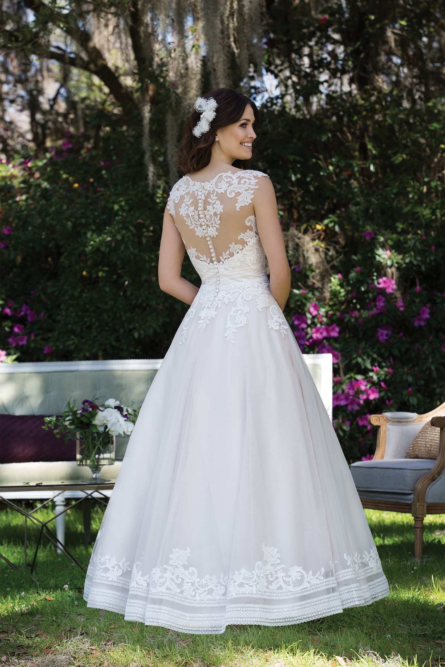 Sincerity Bridal Style 3935F Tulle and Satin Floor Length Ball Gown with Lace Appliqués