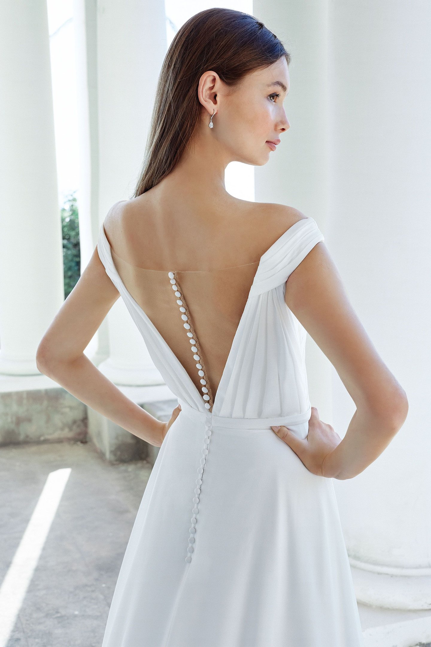 Adore by Justin Alexander Style 11114 Georgette Off the Shoulder Gown with Illusion Notch and Pleating