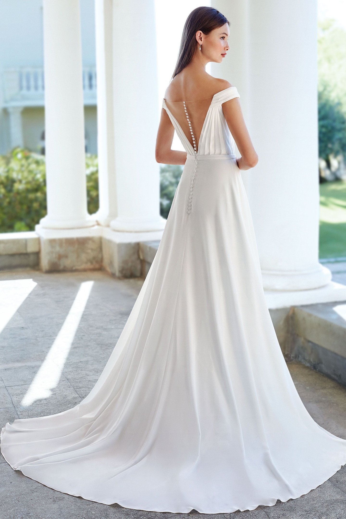 Adore by Justin Alexander Style 11114 Georgette Off the Shoulder Gown with Illusion Notch and Pleating