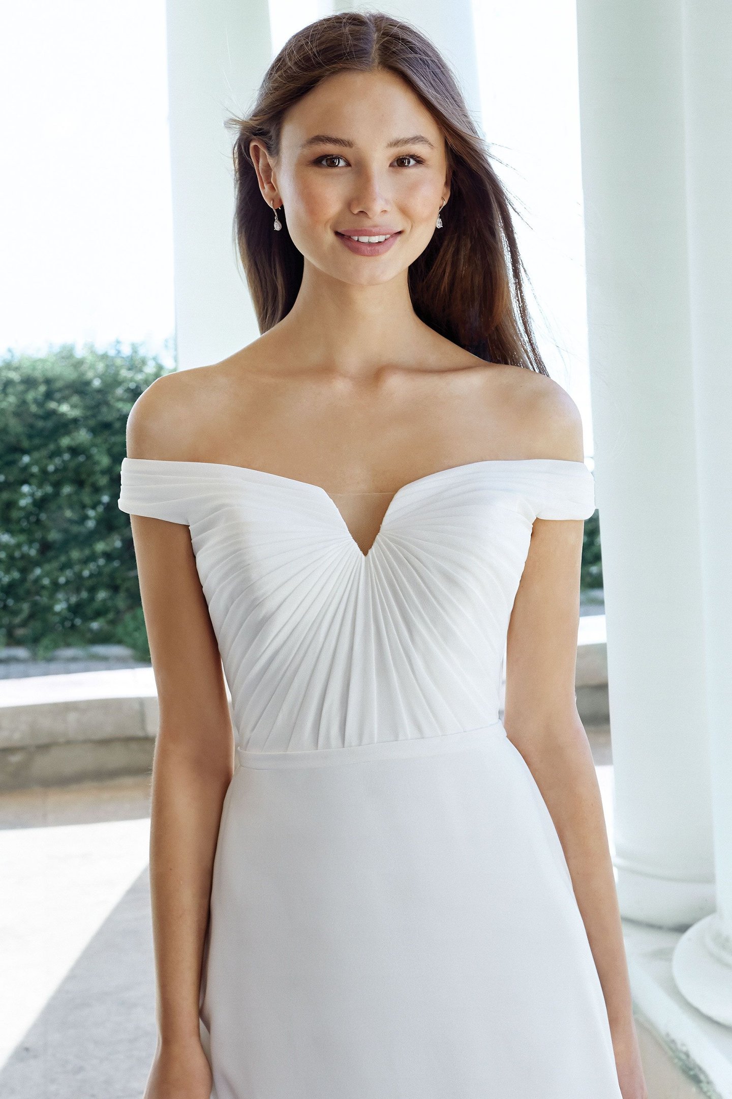 Adore by Justin Alexander Style 11114 Georgette Off the Shoulder Gown with Illusion Notch and Pleating