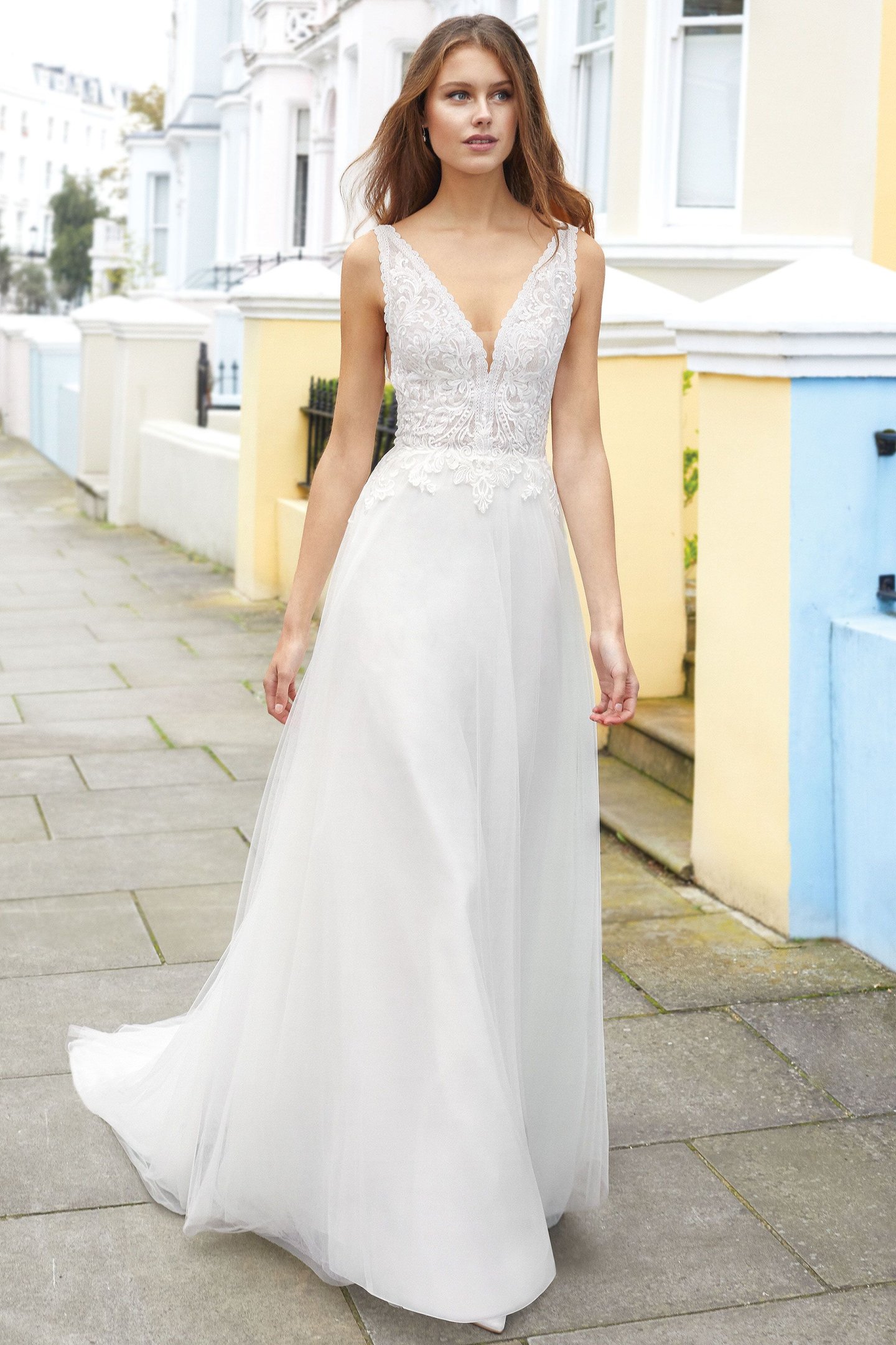 Adore by Justin Alexander Style 11120 Lace V-Neck A-Line Gown with Low Back and English Net Skirt