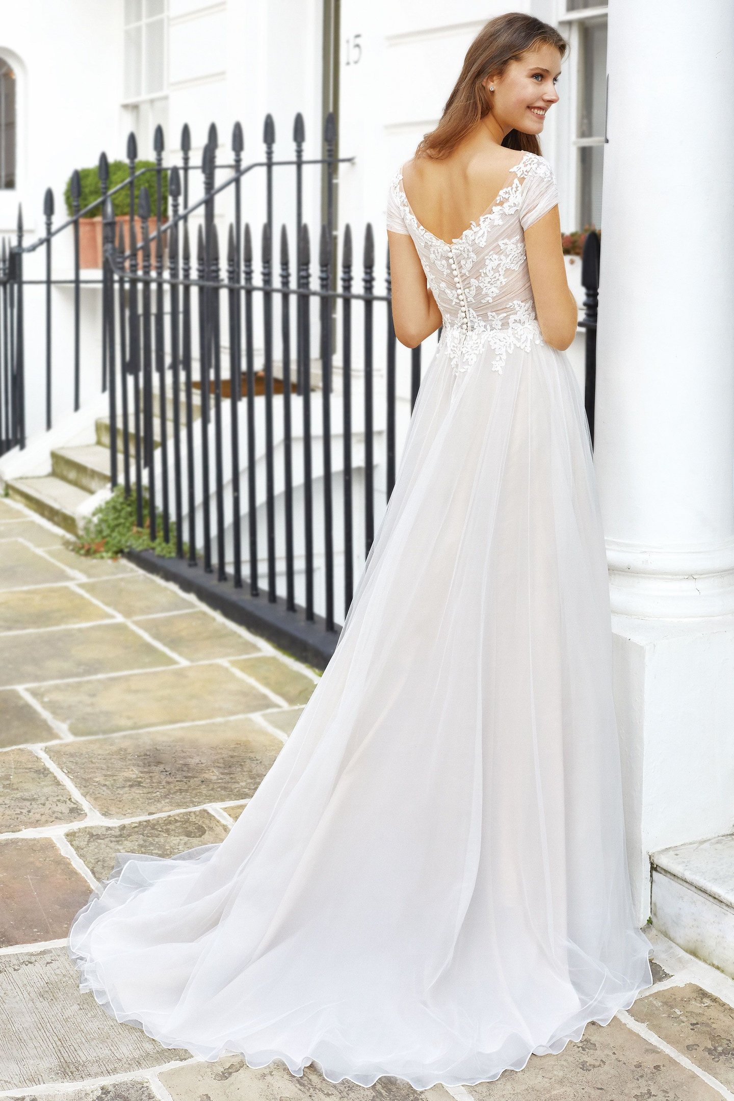 Adore by Justin Alexander Style 11127 A-Line Gown with English Net Skirt and Appliqued Pleated Bodice