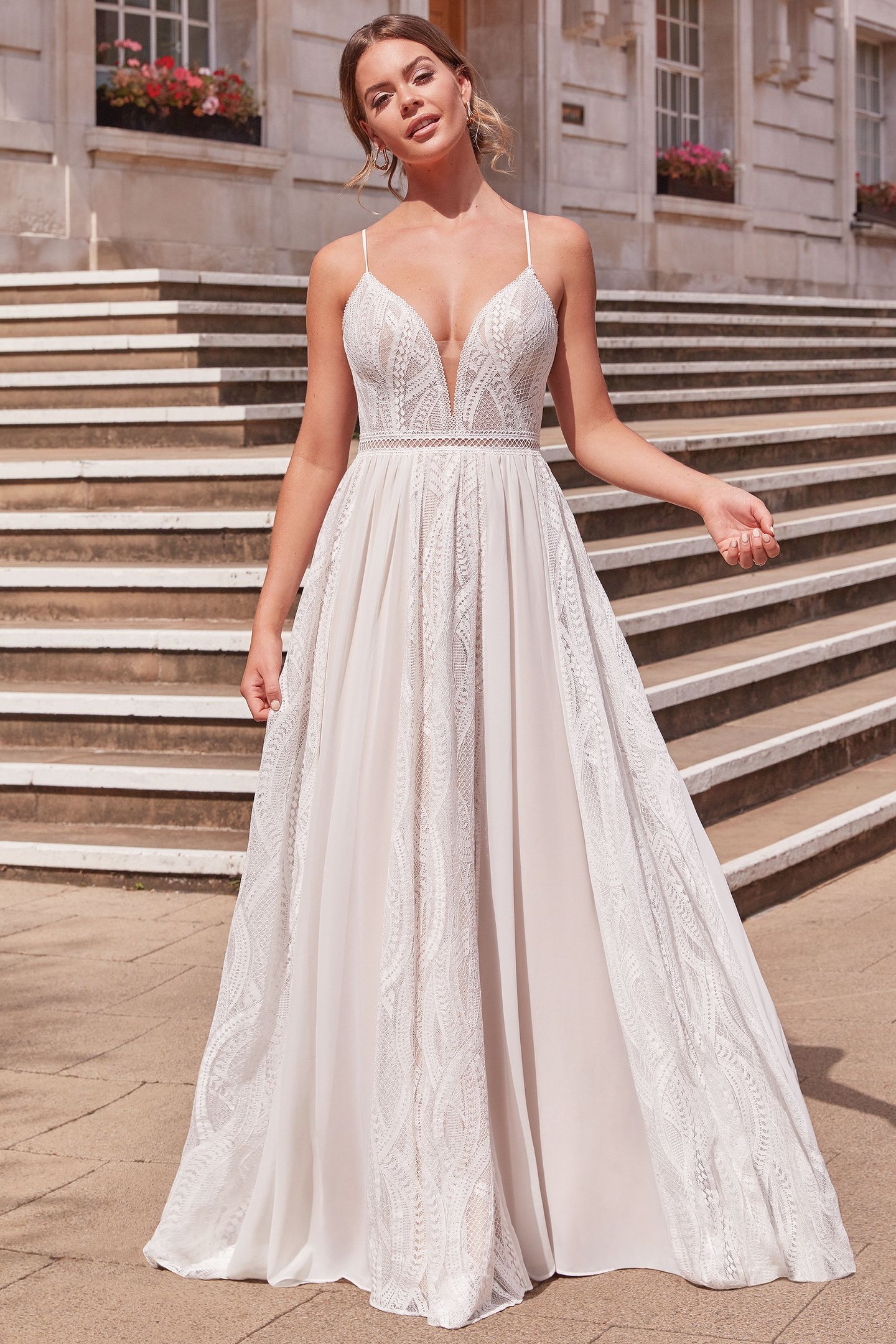 Adore by Justin Alexander Style 11233 Callan Lace and Chiffon A-Line Bridal Gown with Plunging Bikini Neckline