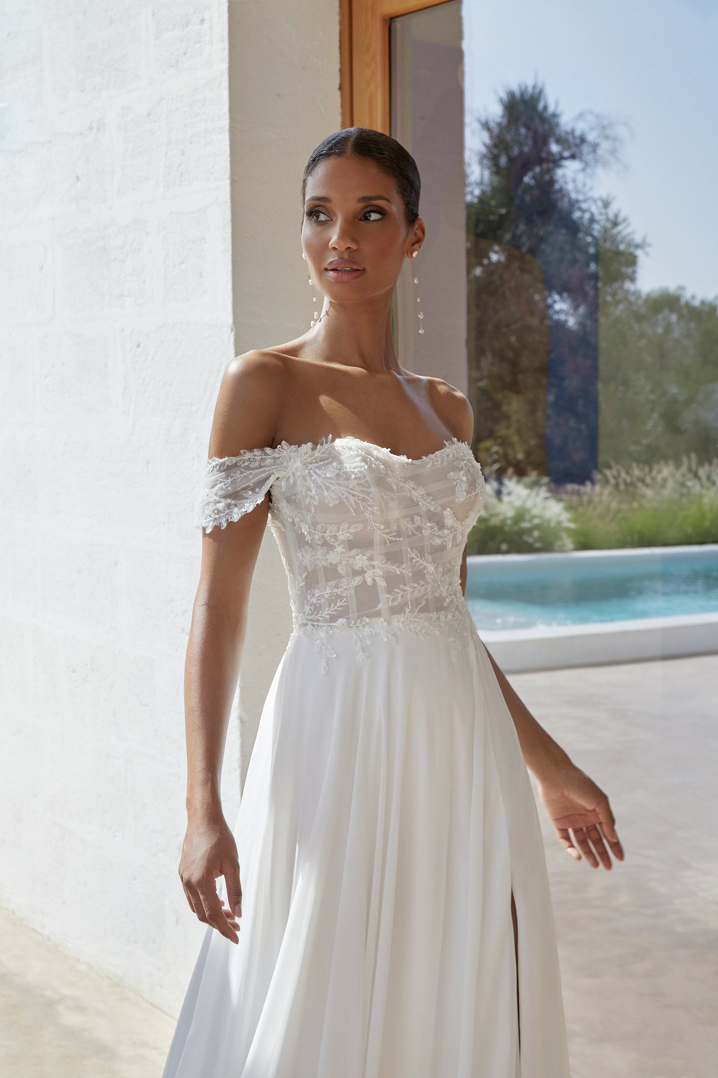 Adore by Justin Alexander Style11345 Candace Chiffon A-Line Gown with Modified Sweetheart Neckline and Sheer Bodice