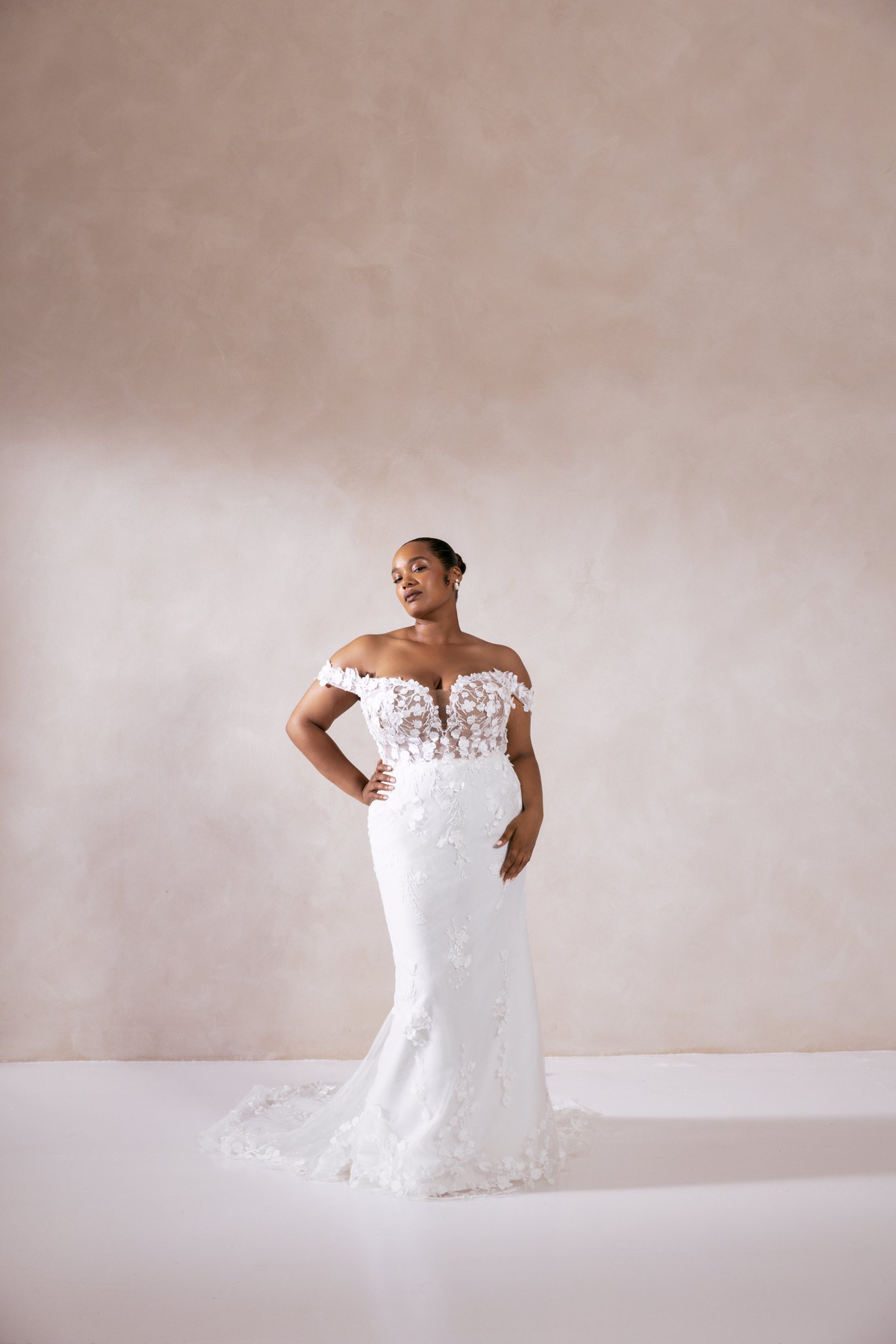 Adore by Justin Alexander Style 11350PS Ariana PS Sparkle Tulle Fit and Flare Plus Size Gown with Sheer Bodice and Plunging Neckline