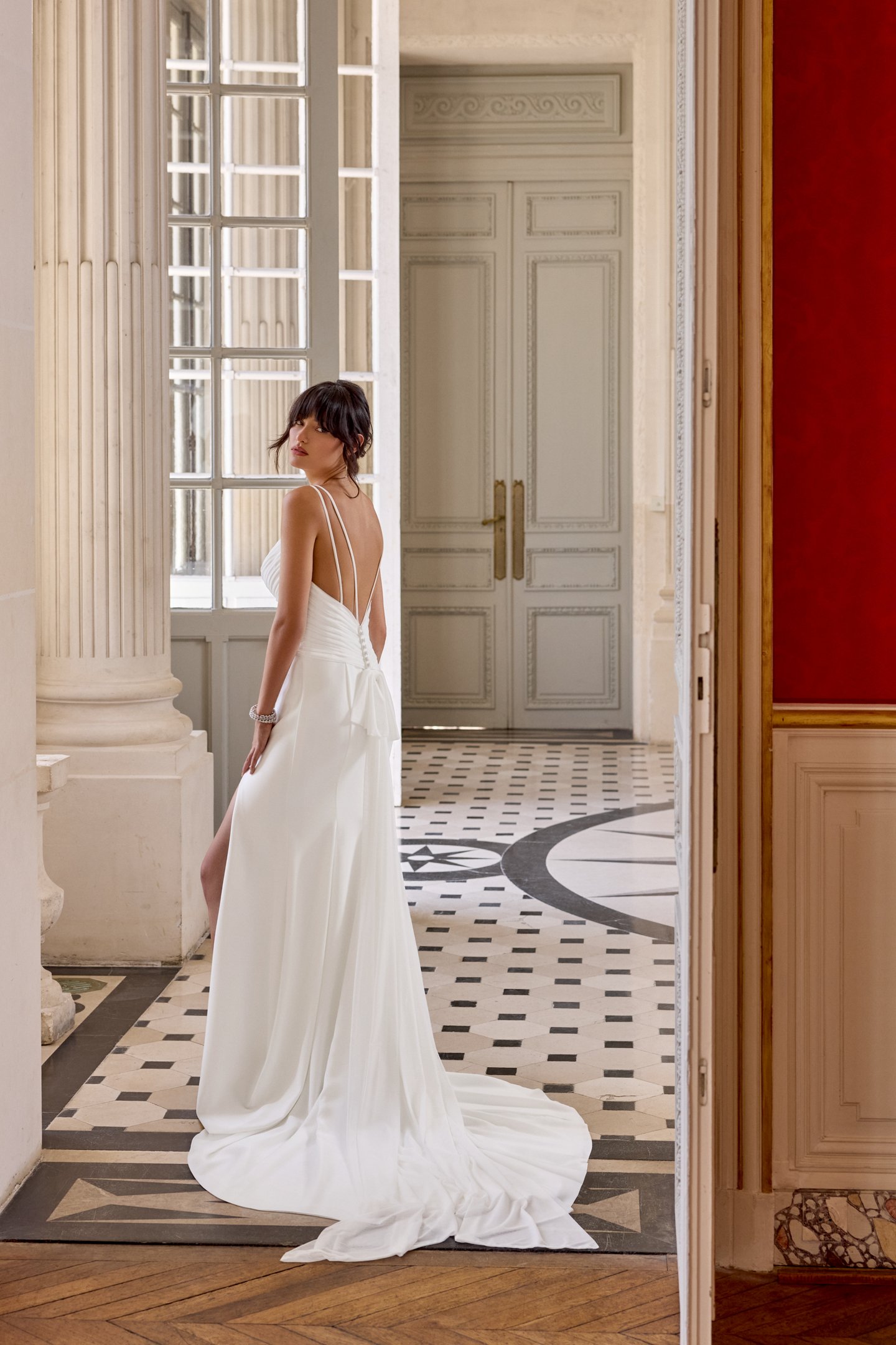 Adore by Justin Alexander Style 11426 Violette Stretch Crepe Fit & Flare with Twisted Stretch Tulle Bodice