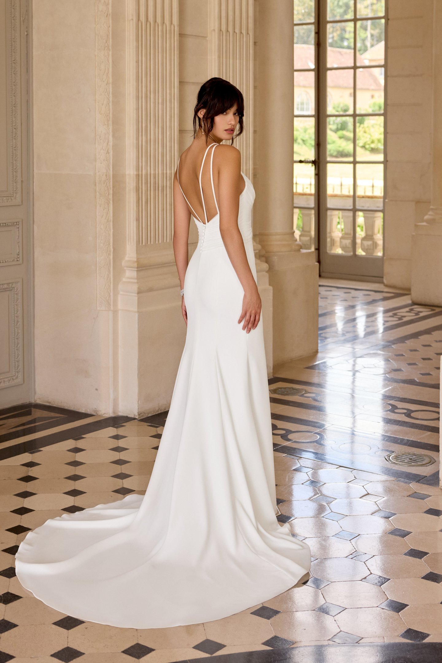 Adore by Justin Alexander Style 11426 Violette Stretch Crepe Fit & Flare with Twisted Stretch Tulle Bodice