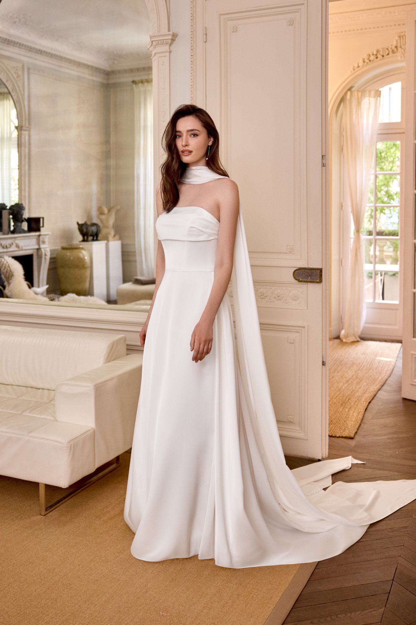 Adore by Justin Alexander Style 11430 Colette Clean Charmeuse A-Line Gown with Draped Detailing and Box Pleats