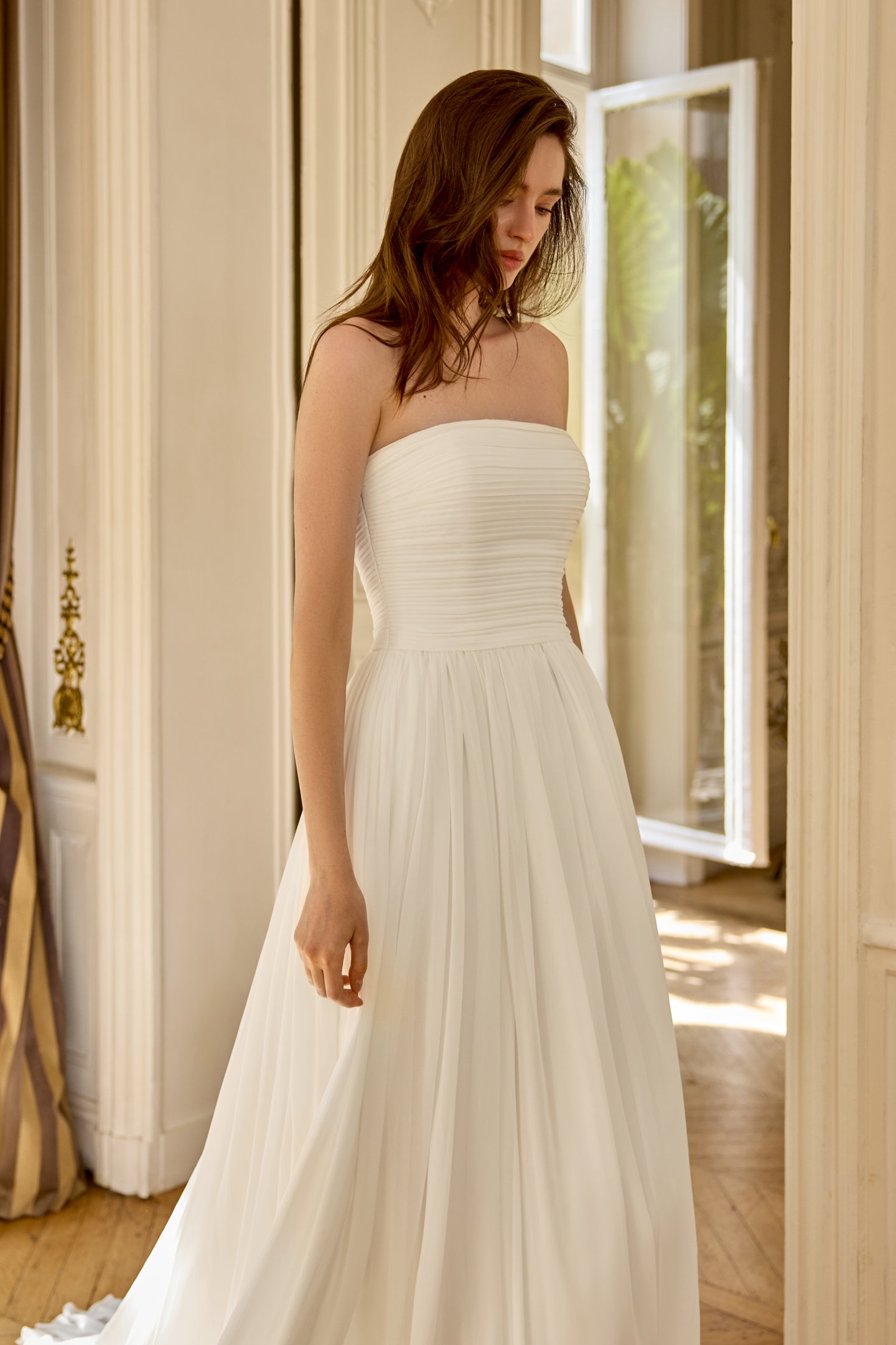 Adore by Justin Alexander Style 11432 Francine Chiffon A-Line with Strapless Straight Neckline and Pleated Bodice