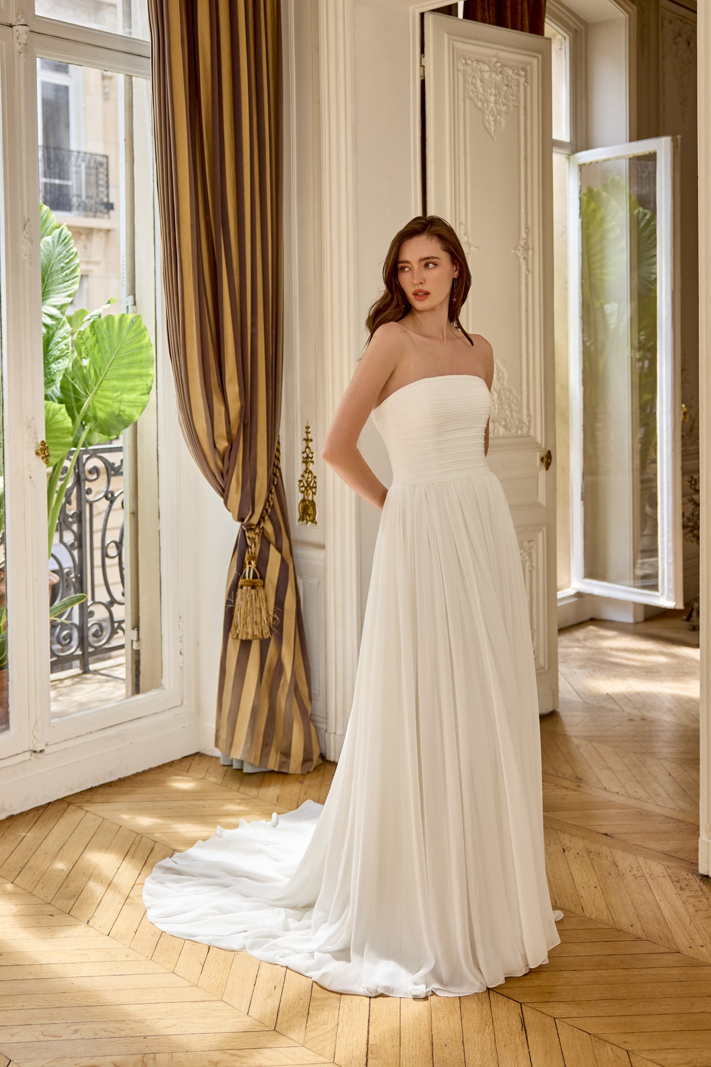 Adore by Justin Alexander Style 11432 Francine Chiffon A-Line with Strapless Straight Neckline and Pleated Bodice